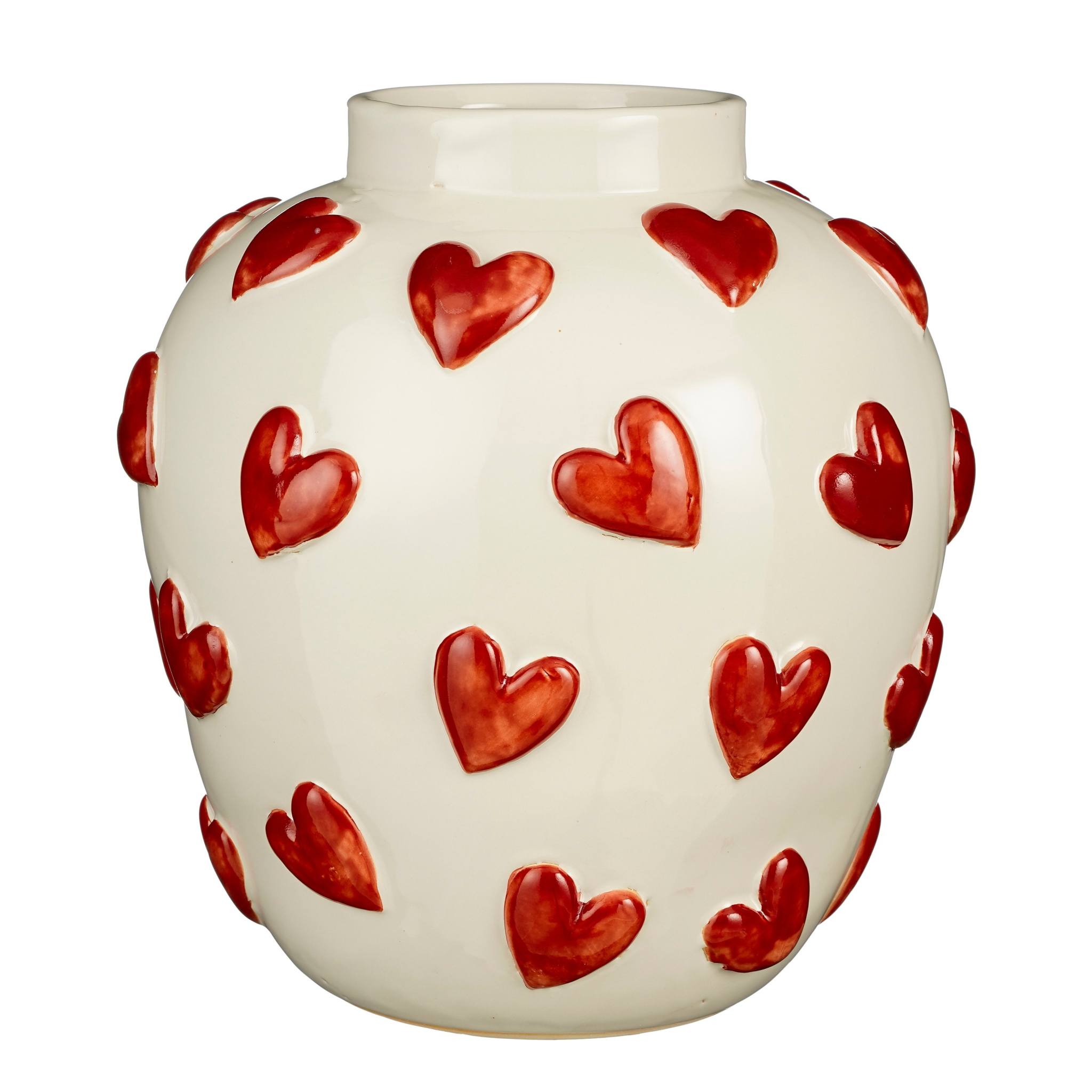 Mica Decorations Vaas Hearts - 30x30x32.5 cm - Keramiek - Wit