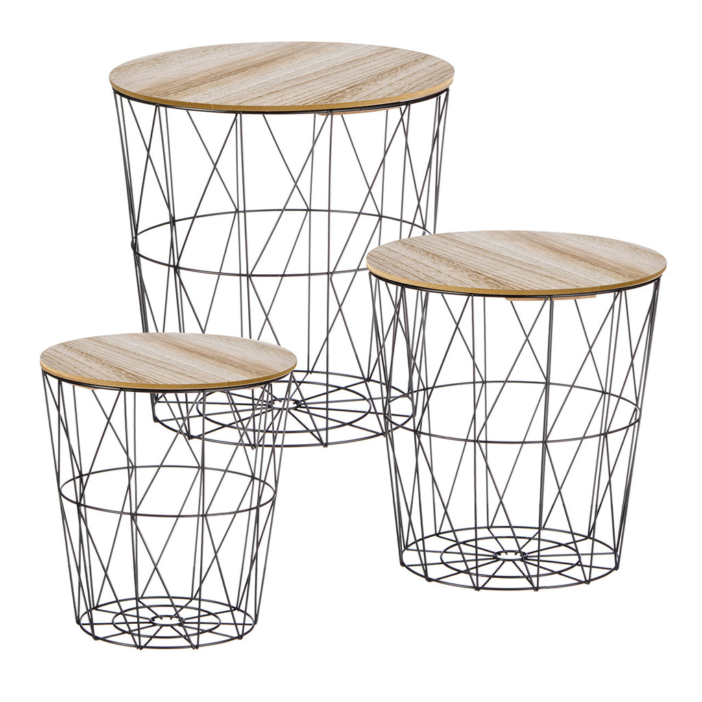 SVJ Bijzettafel Mandenset - 39x39x40 cm - Natuurlijk - Bruin - Set van 3