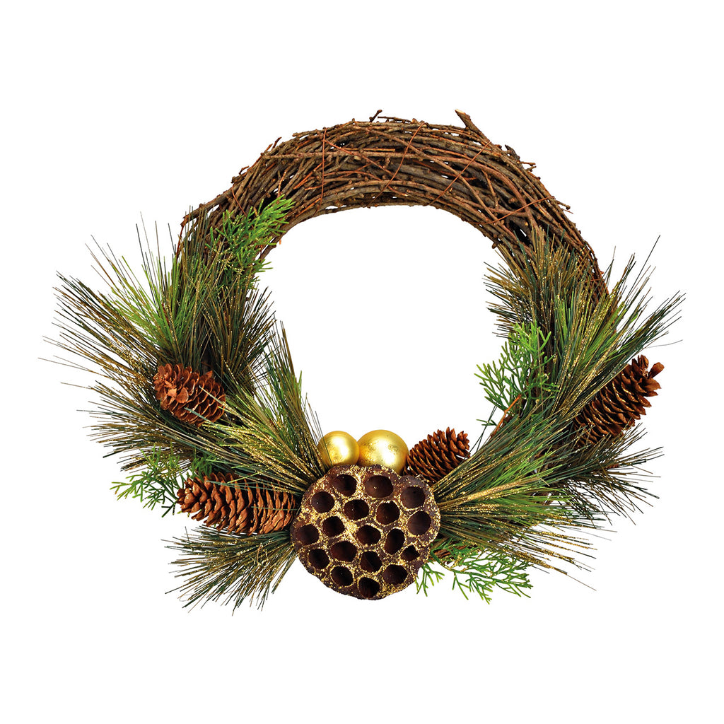 SVJ Kerstkrans Dennenappeldecor - 35x35x10 cm - Hout - Bruin