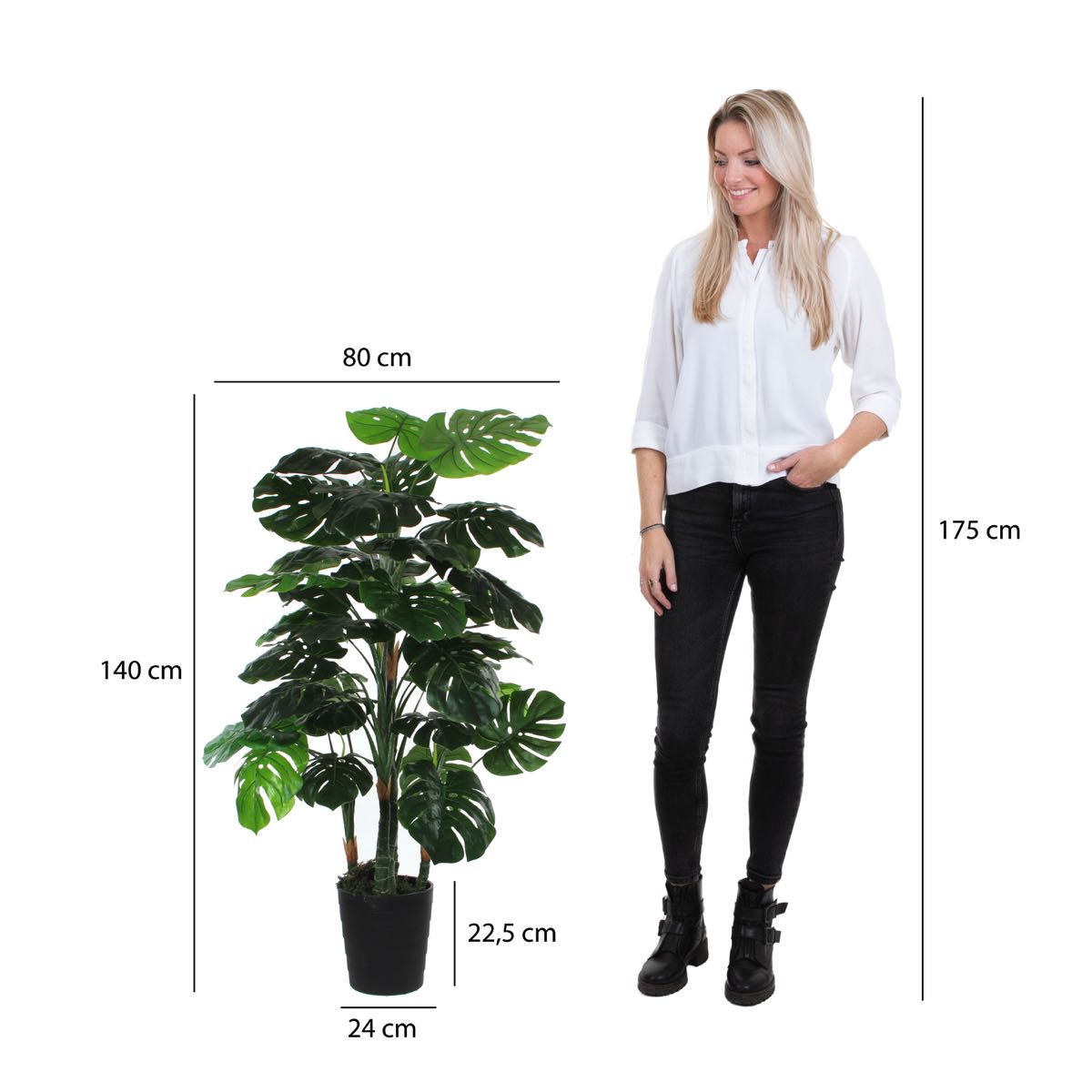 Mica Decorations Monstera Kunstplant - H130 x Ø80 cm - Groen
