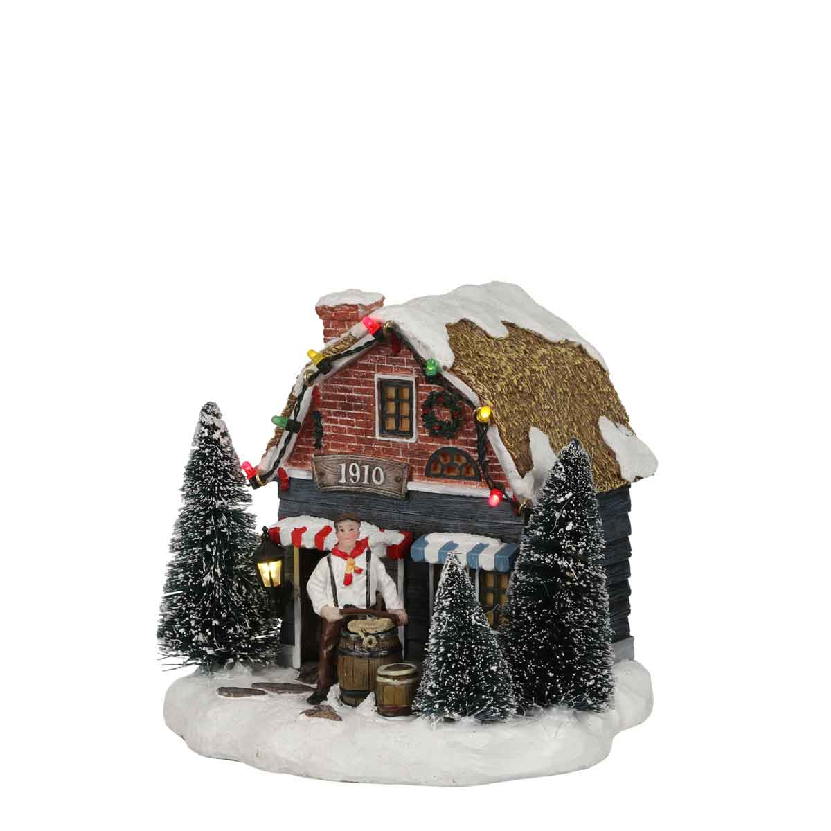 Luville Kerstdorp Miniatuur Palingrokerij - L14,5 x B13 x H13,5 cm