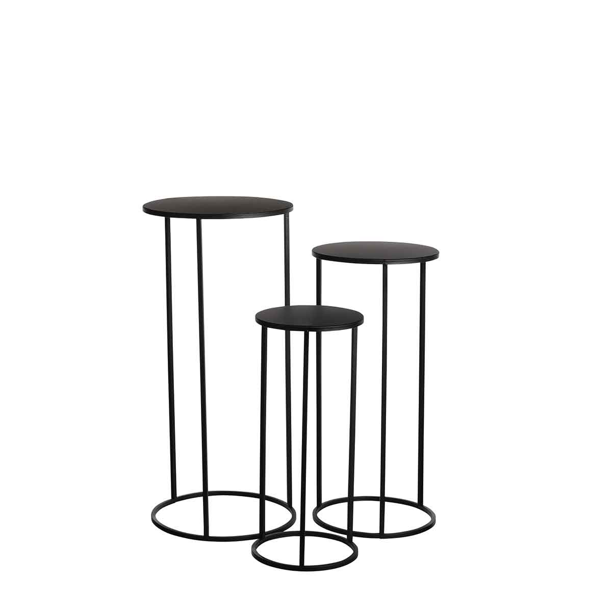 Mica Decorations Quinty Bijzettafels - H70xØ32 cm - Set van 3 - Zwart