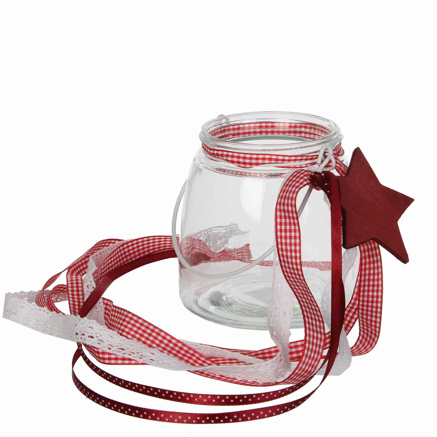 Waxinehouder met lint maat in cm: 12.5 x 12.5 glas