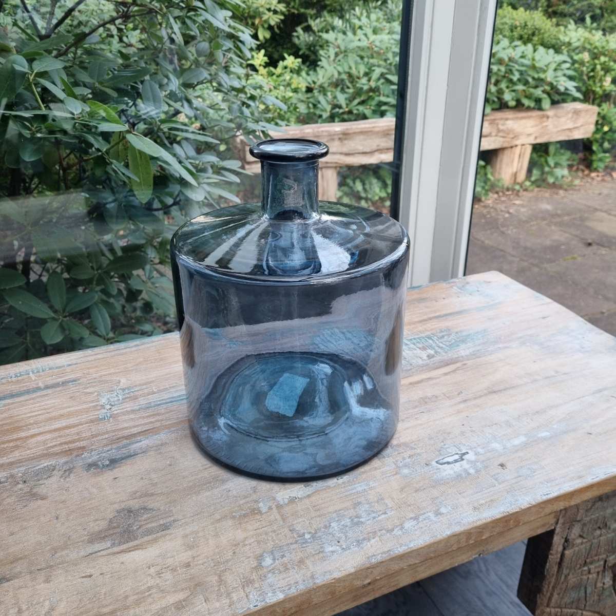Mica Decorations Guan Vaas Fles - H28 x Ø21 cm - Glas - Blauw