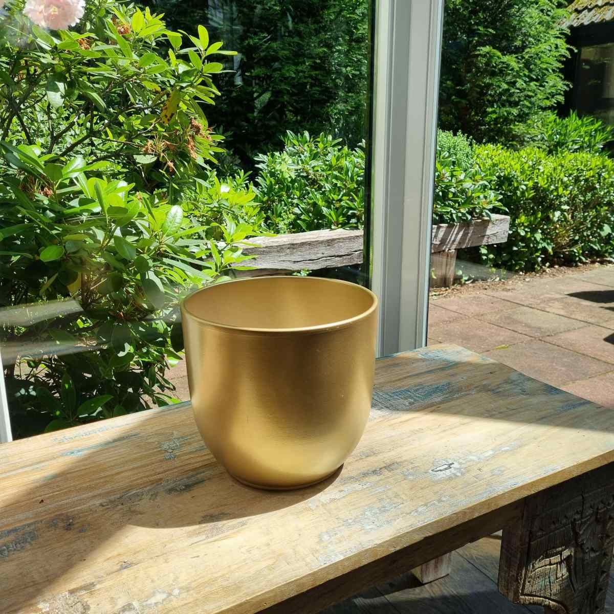 Mica Decorations Tusca Bloempot Rond - H20 x Ø22 cm - Keramiek - Goud