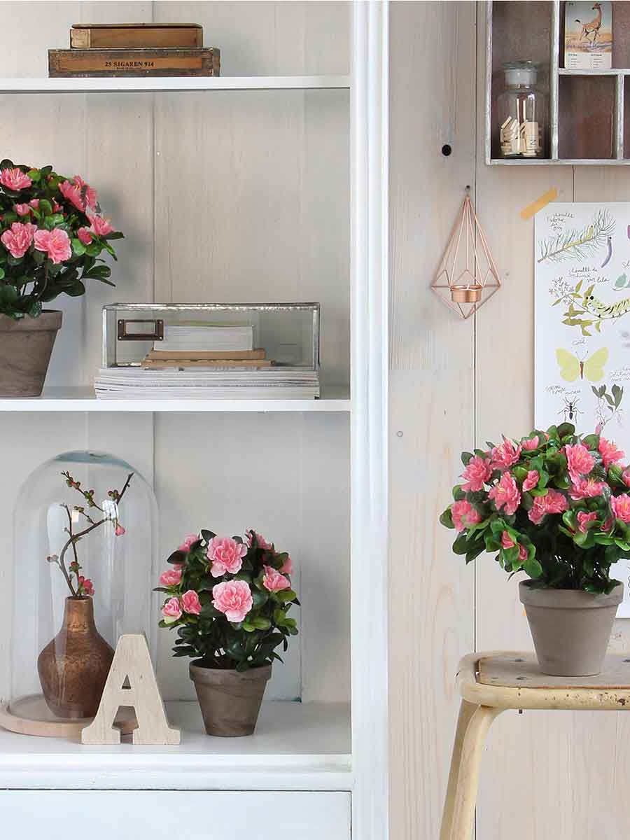 Mica Decorations azalea roze in pot stan grijs (dia 11) maat in cm: 27