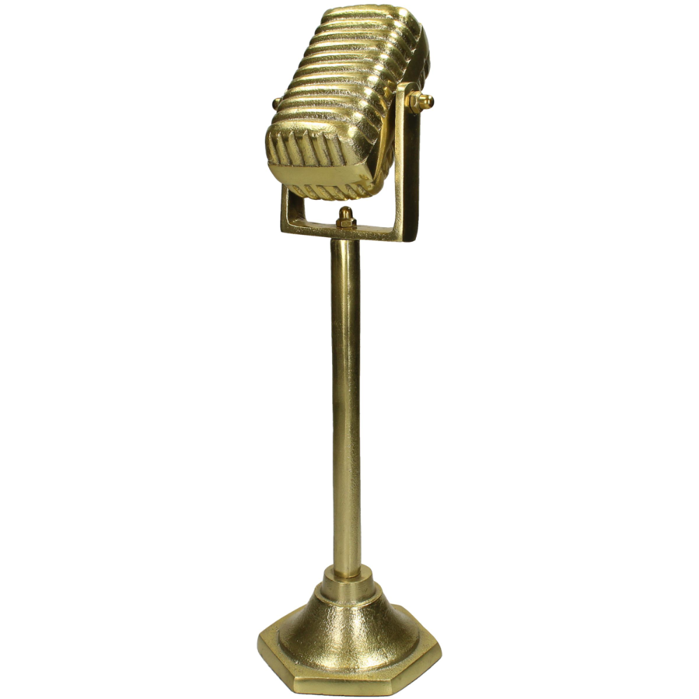 SVJ Home Decorations Microfoon Beeld - 14x14x47 cm - Aluminium - Goud