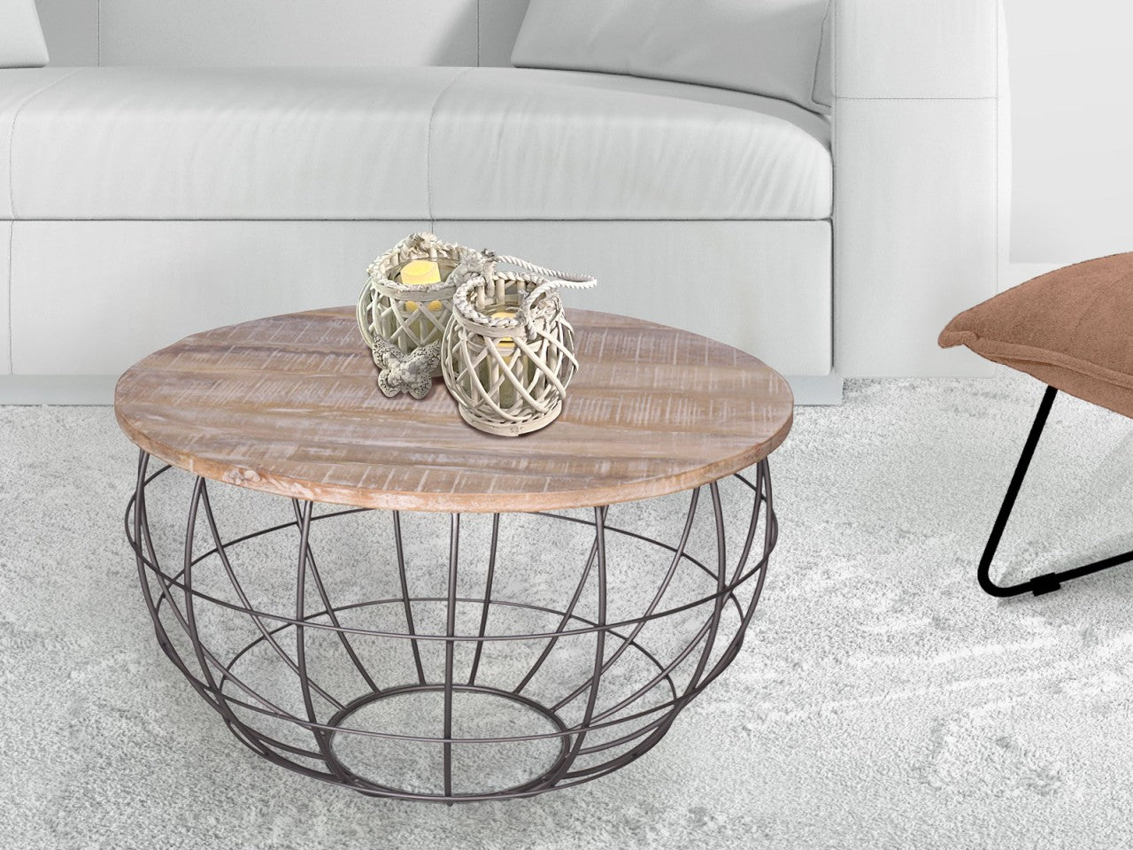 SVJ Salontafel Rond - 55 x 55 x 37 cm - Metaal - Grijs/Lichtbruin
