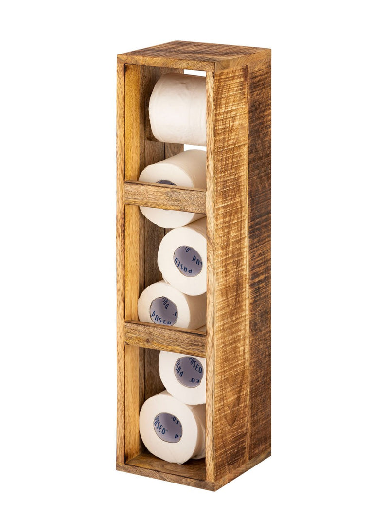 SVJ Toiletpapierhouder Rechthoekig - 17 x 17 x 65 cm - Hout - Bruin