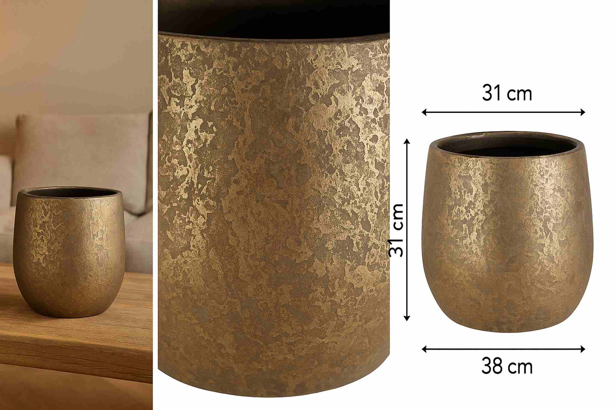 Mica Decorations Clemente Bloempot - H31 x Ø38 cm - Terra - Goud