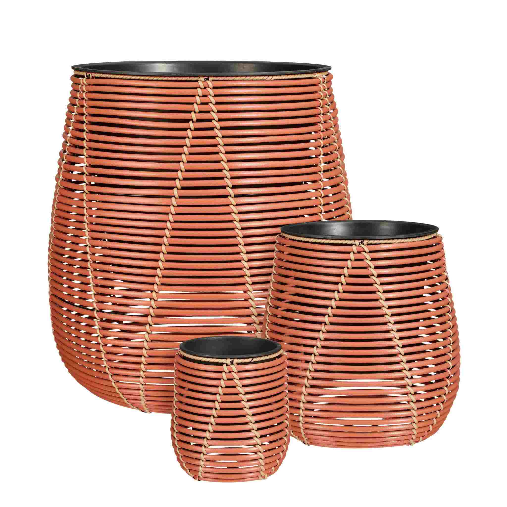 Mica Decorations Bloempot Cancun - 47x47x50 cm - Gerecycled Plastic - Rood - Set van 3
