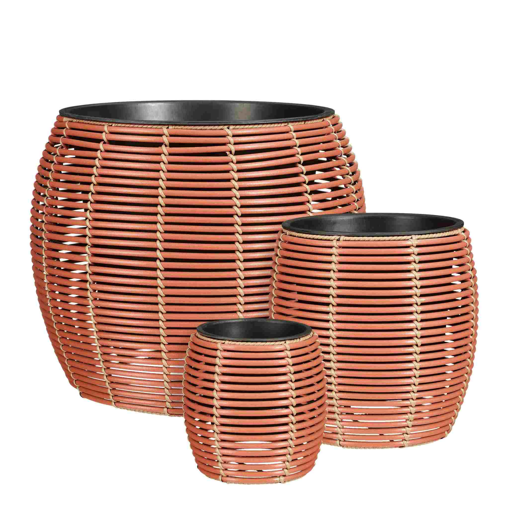 Mica Decorations Bloempot Cesena - 48x48x40 cm - Gerecycled Plastic - Rood - Set van 3