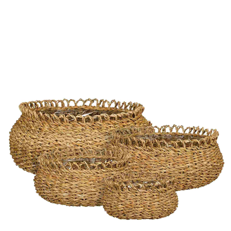 Mica Decorations Mand Gourdon - 31x31x17 cm - Zeegras - Bruin - Set van 4