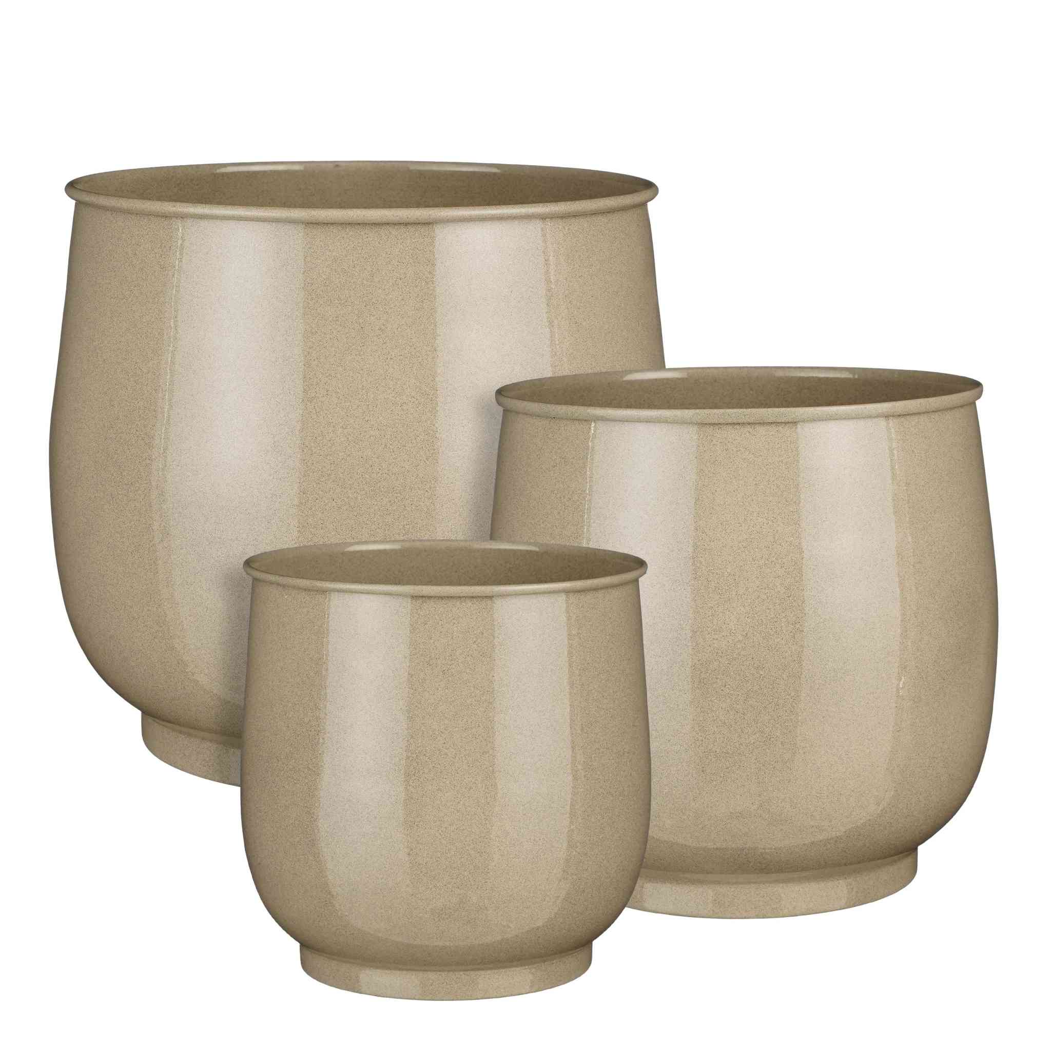 Mica Decorations Bloempot James - 29x29x28 cm - Zink - Beige - Set van 3