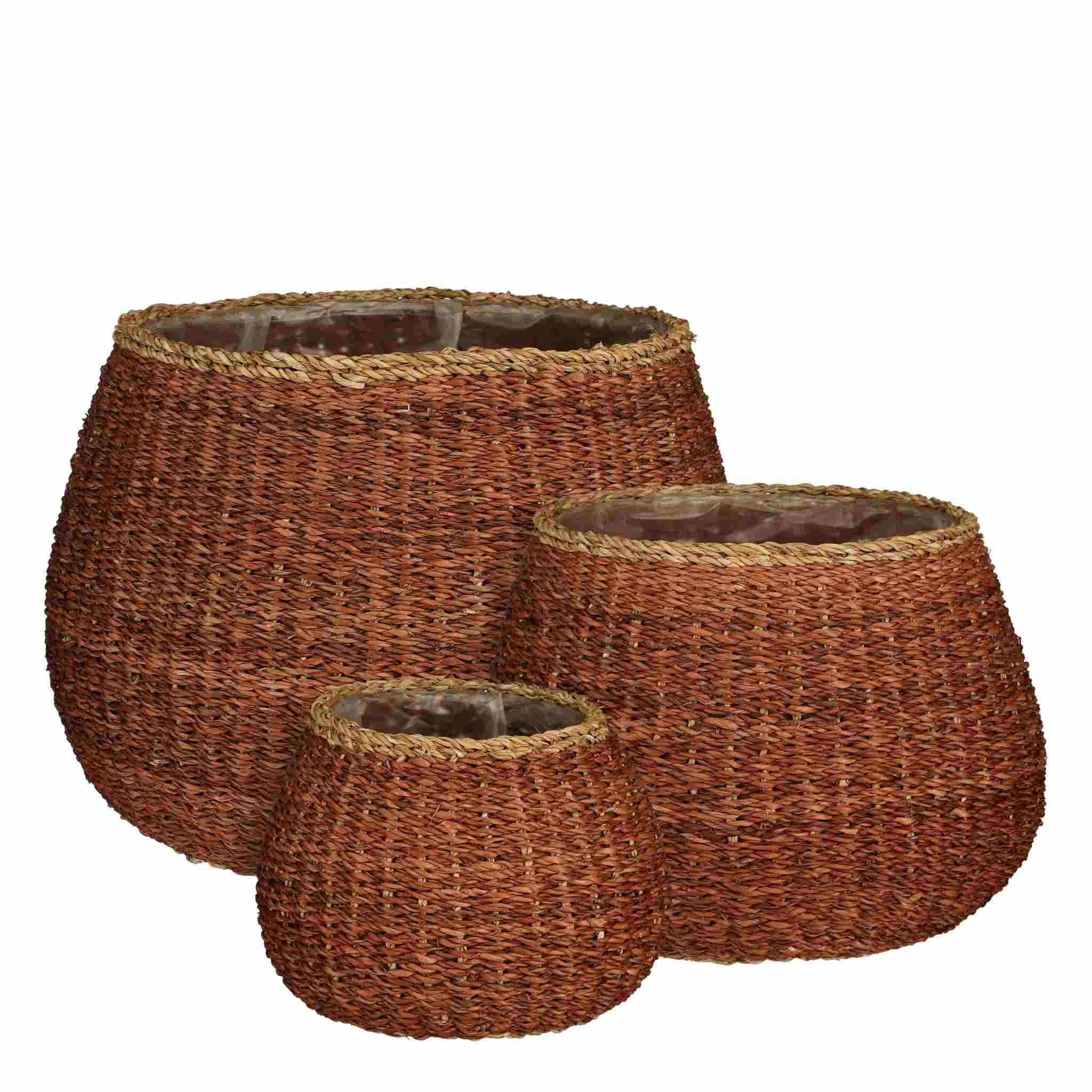 Mica Decorations Mand Athos - 45x45x35 cm - Zeegras - Bruin - Set van 3