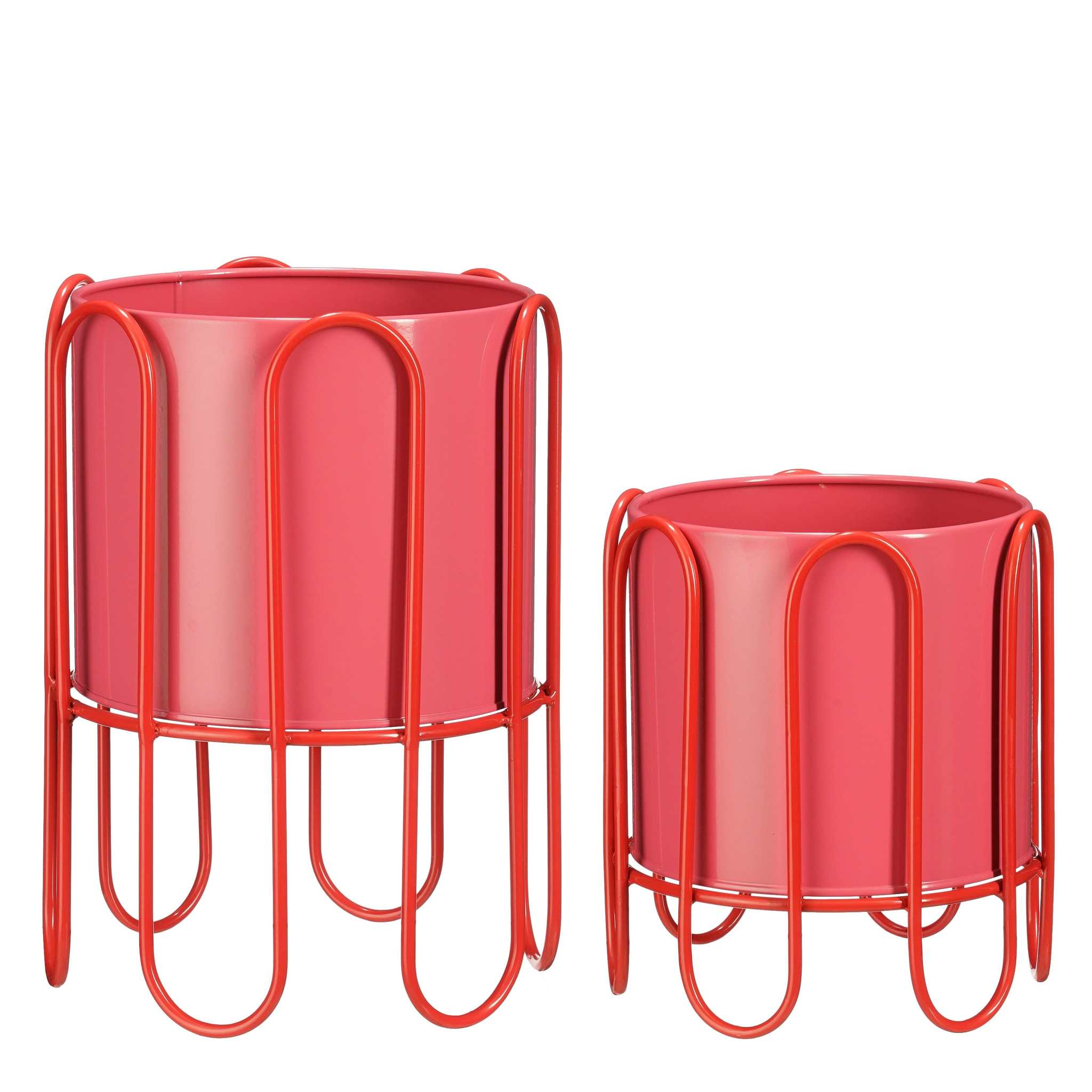Mica Decorations Bloempot Dione - 25x25x35 cm - Ijzer - Rood - Set van 2