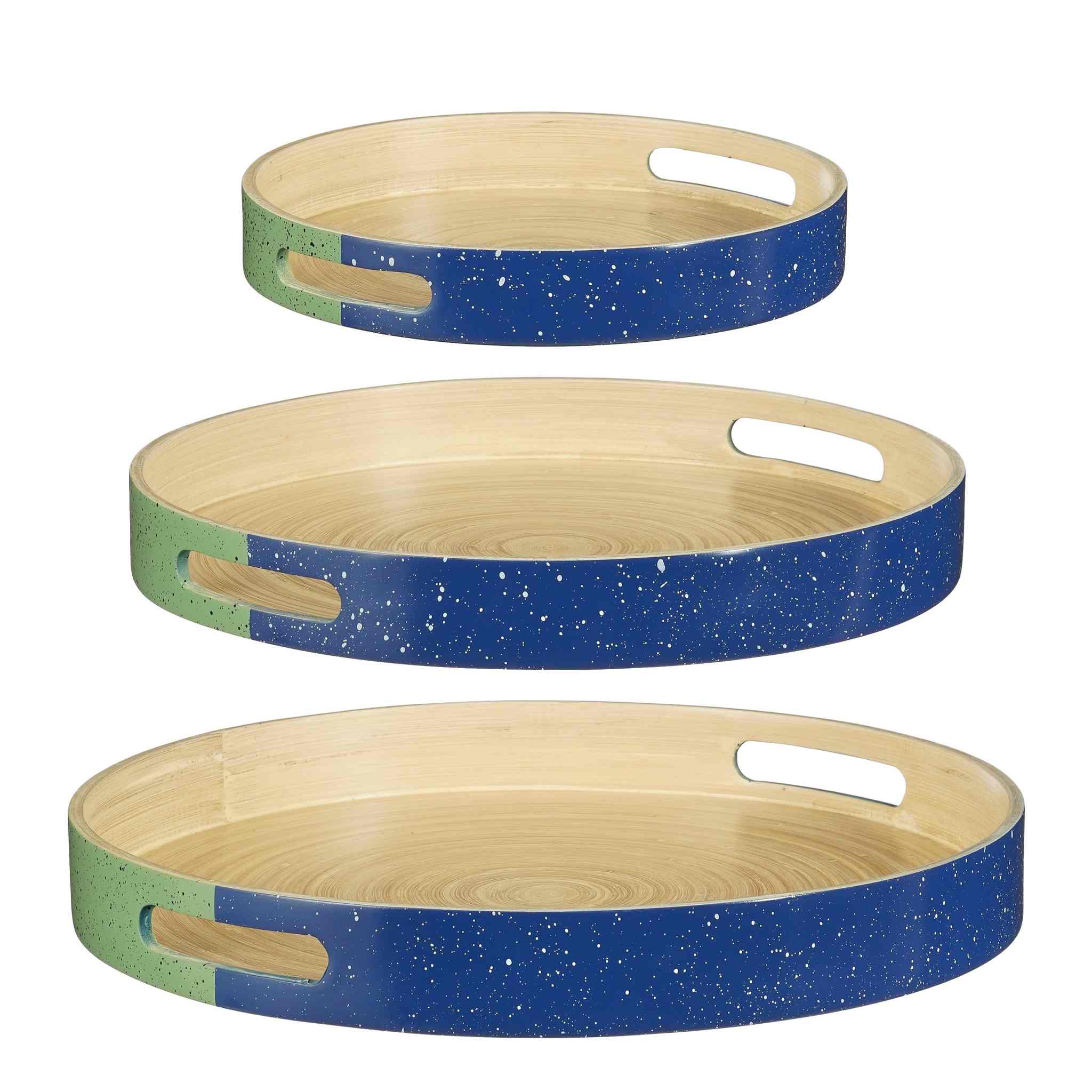 Mica Decorations Plateau Mirian - 40x40x5 cm - Bamboe - Licht Groen - Set van 3