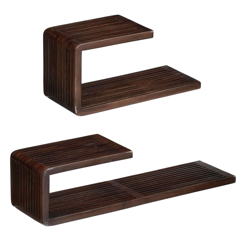 Mica Decorations Wandrek Josha - 80x21x20 cm - Hout - Donker Bruin - Set van 2