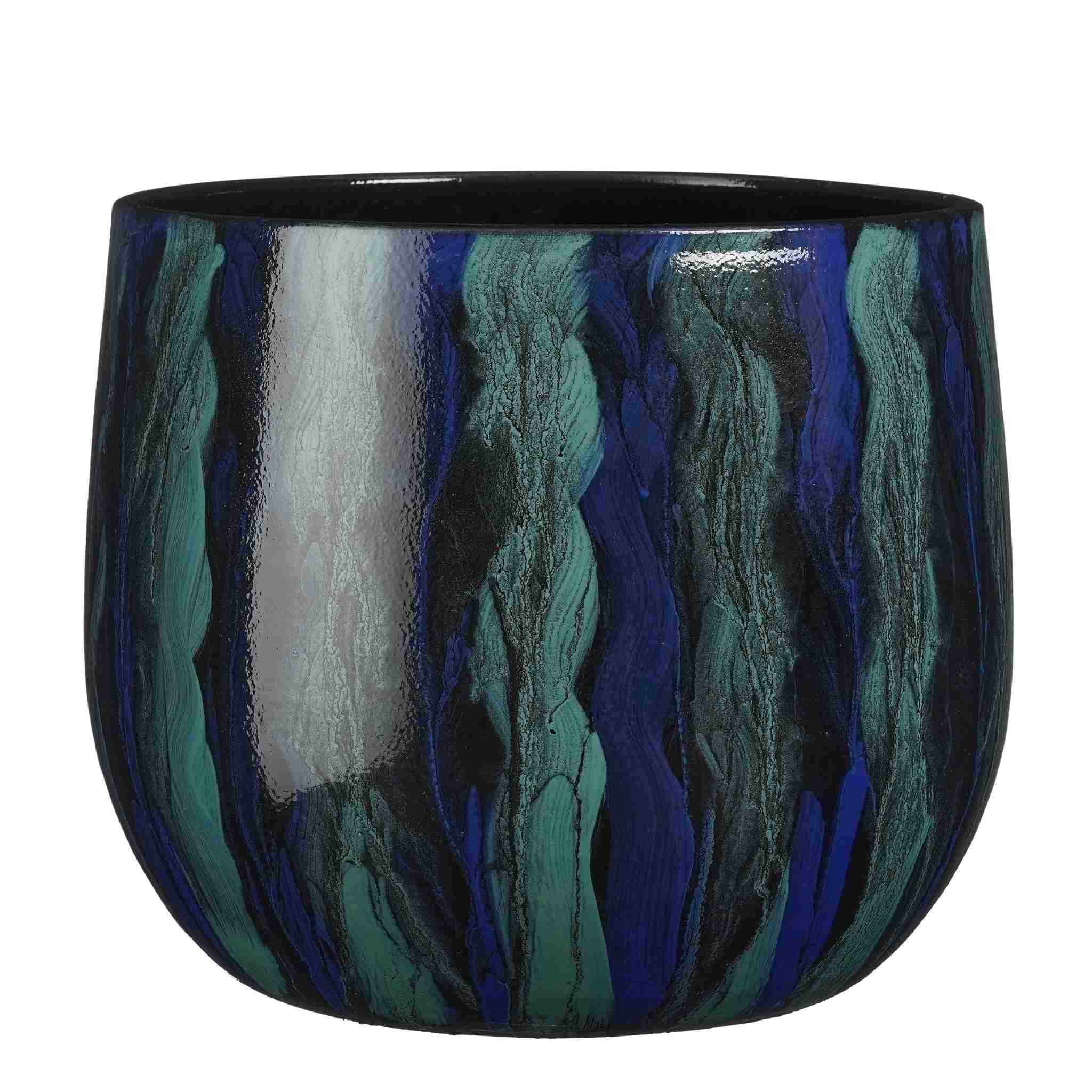 Mica Decorations Bloempot Nigel - 33x33x28 cm - Terracotta - Blauw