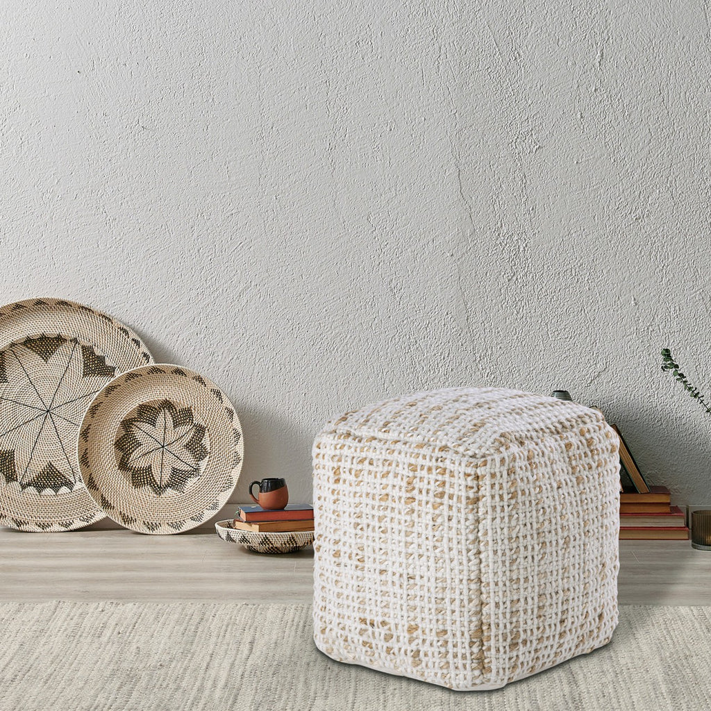 SVJ Poef Jula - 40x40x40 cm - Jute - Wit