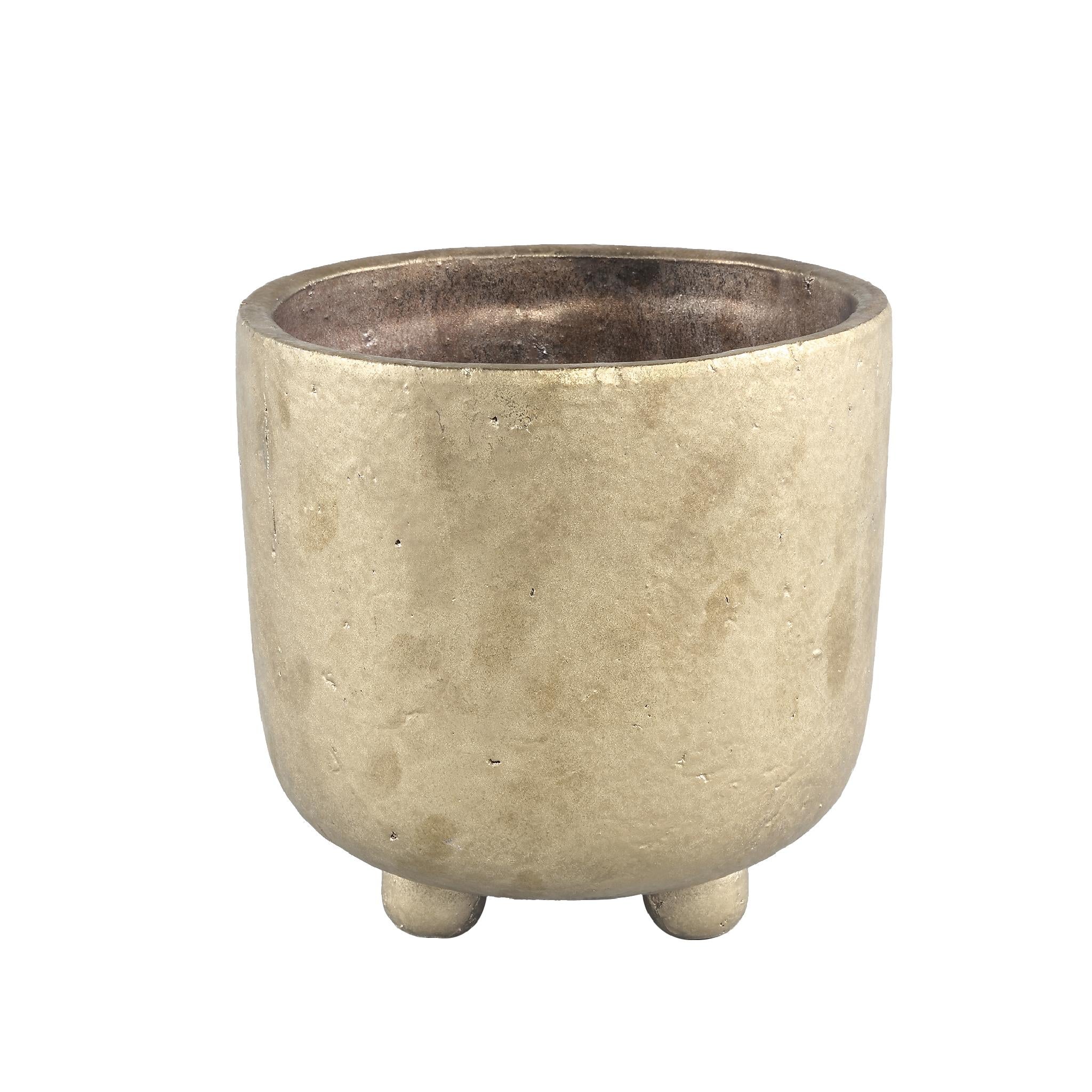 PTMD Alexi Ronde Bloempot Op Pootjes - H20 x Ø20 cm - Keramiek - Goud