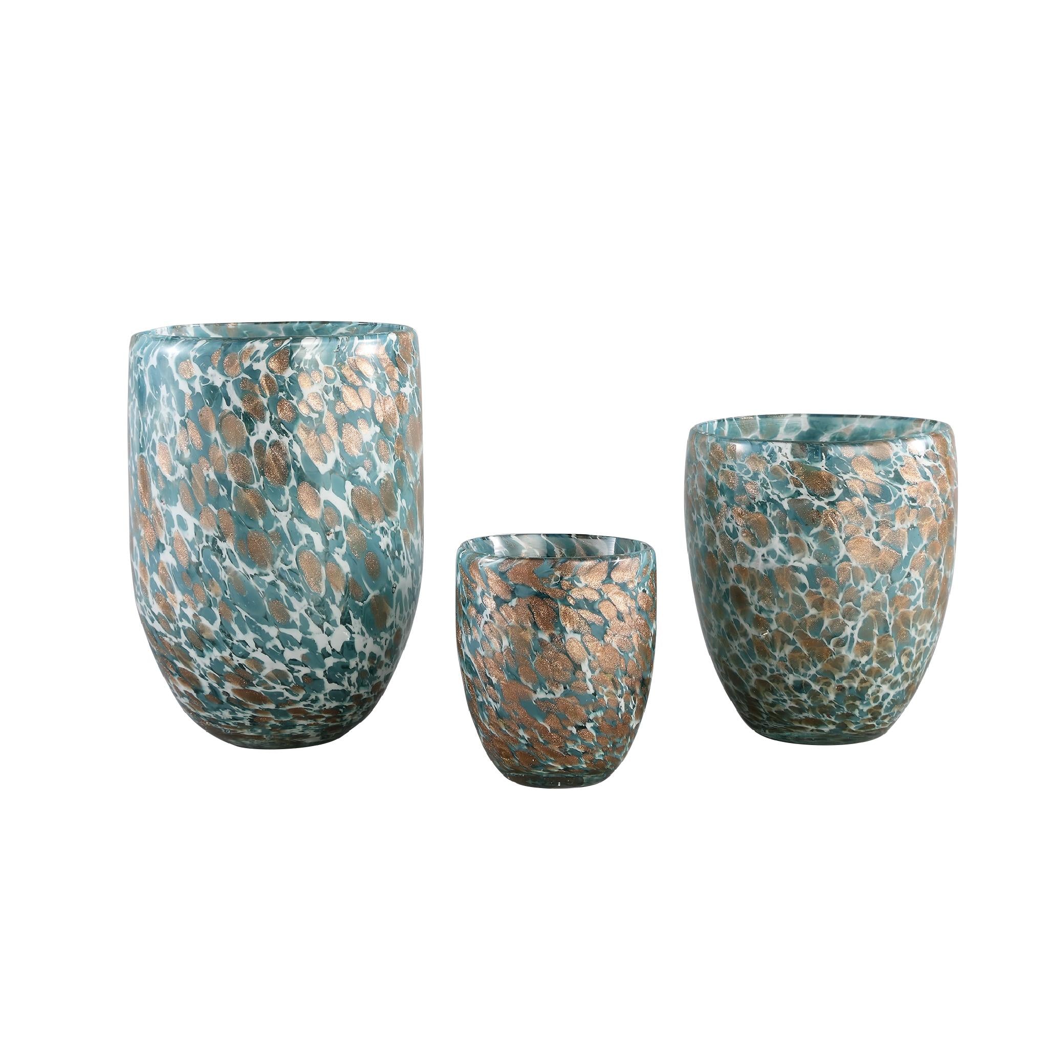 PTMD Fenne Rond Windlicht - H20 x Ø14 cm - Glas - Blauw