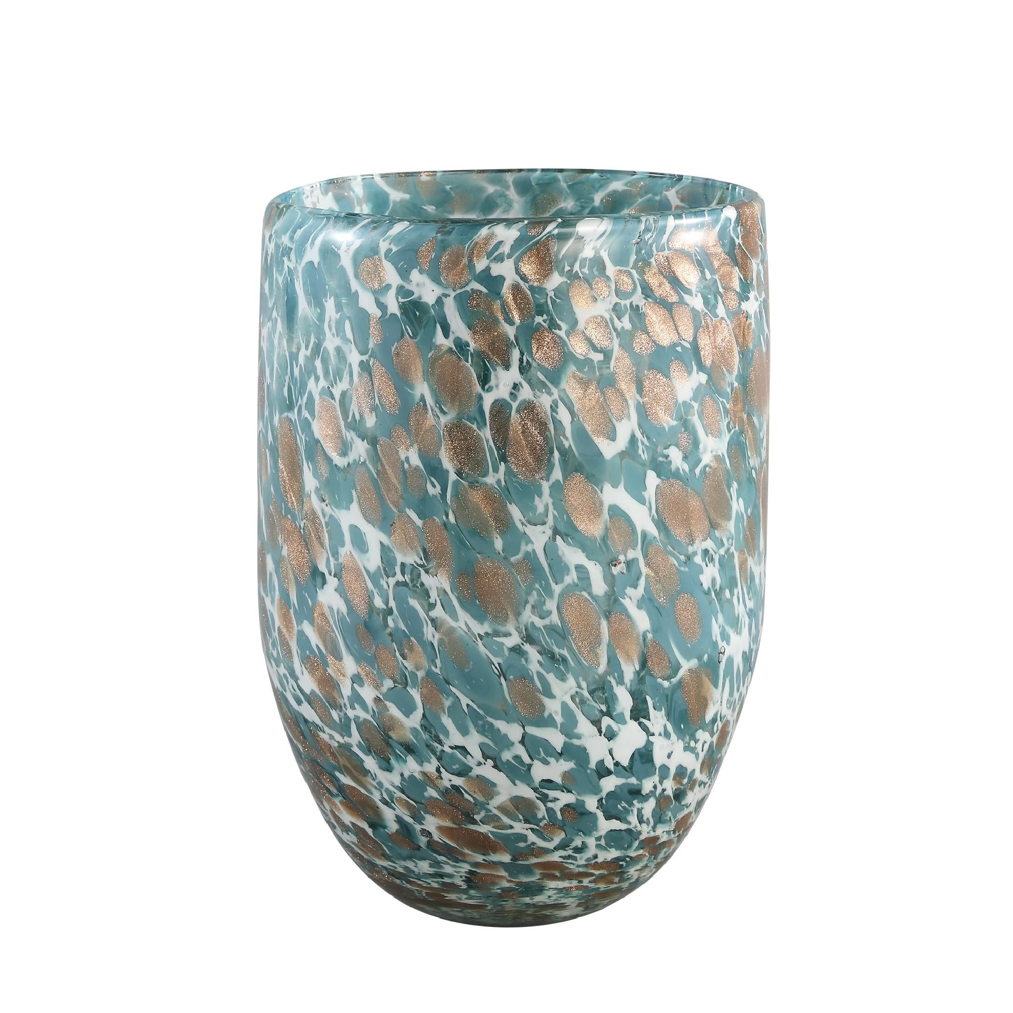 PTMD Fenne Rond Windlicht - H20 x Ø14 cm - Glas - Blauw