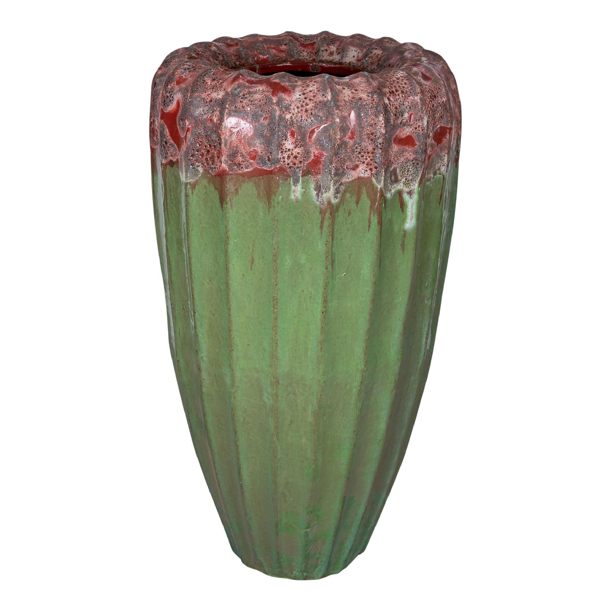 PTMD Linex Bloempot - H90 x Ø48 cm - Keramiek - Groen