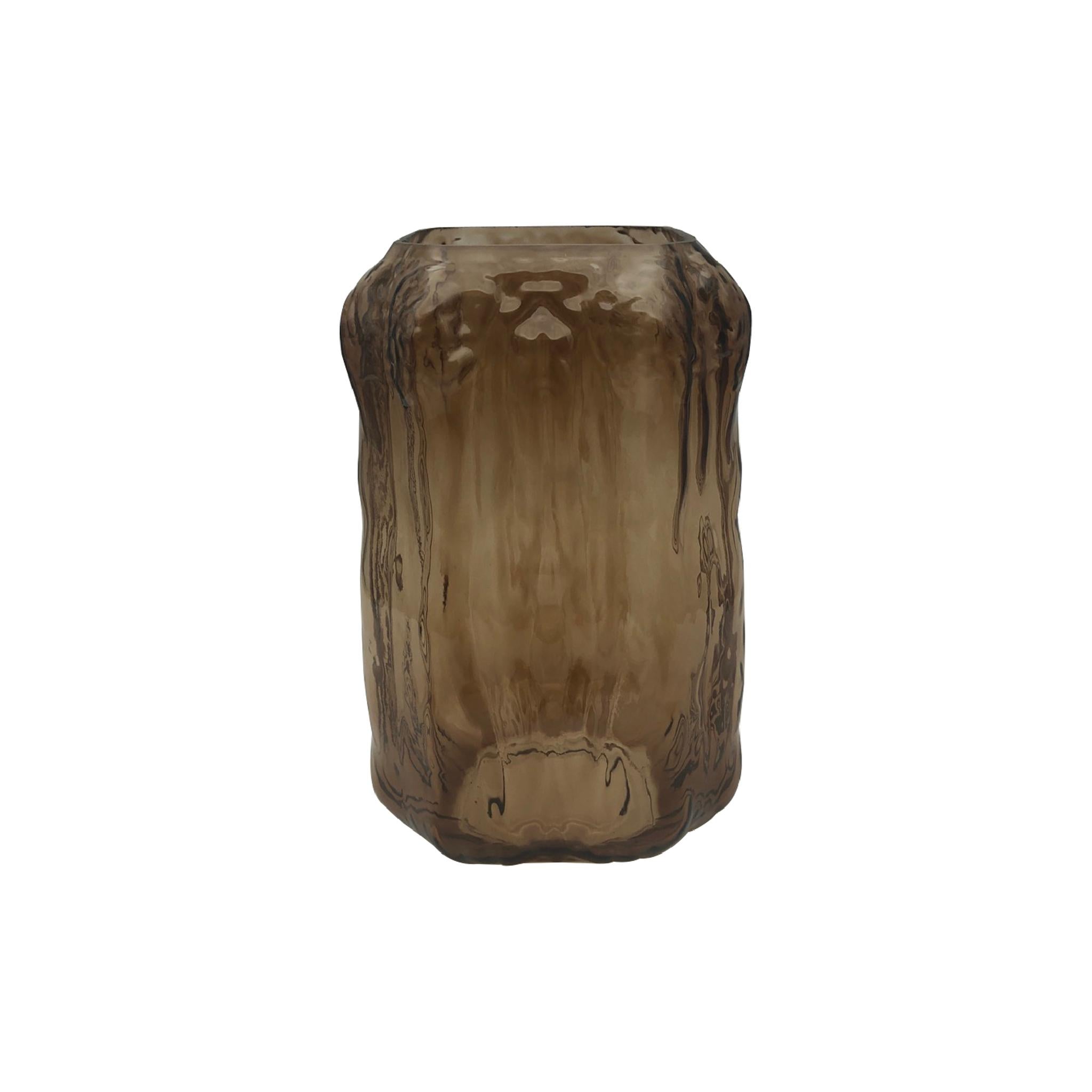 PTMD Verra Vaas - 13 x 13 x 22 cm  - Glas - Bruin