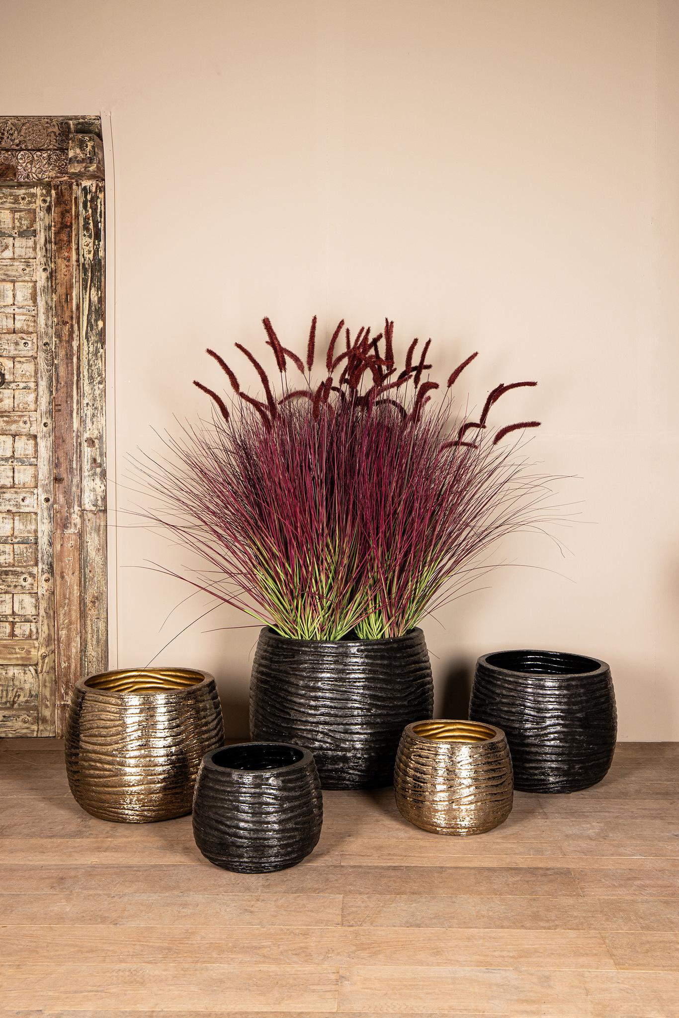 PTMD Delida Ronde Bloempot - H50xØ64 cm - Set van 3 - Zwart