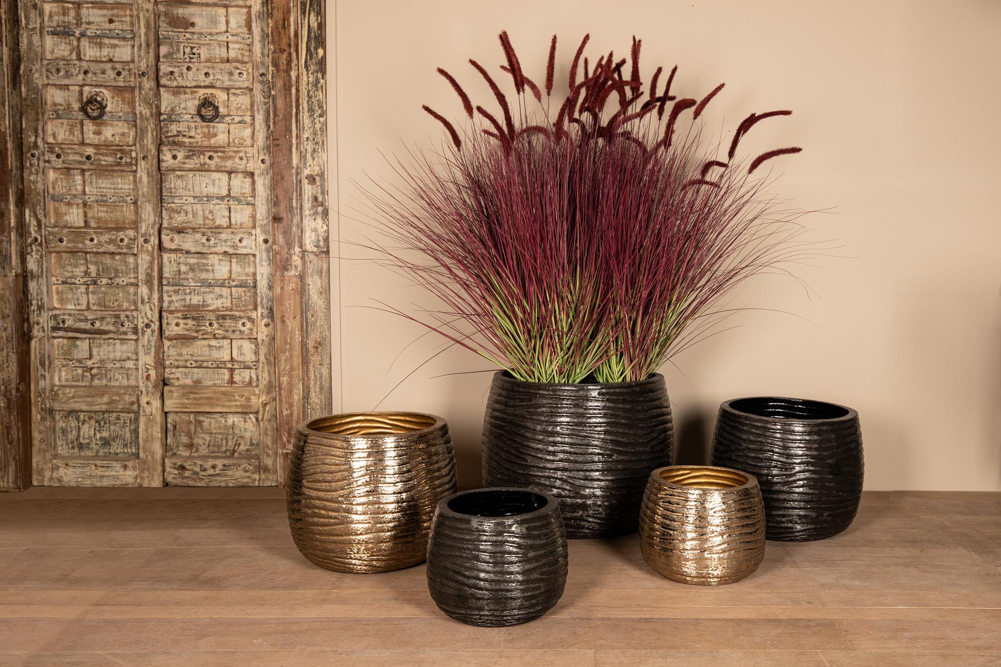 PTMD Delida Ronde Bloempot - H50xØ64 cm - Set van 3 - Zwart