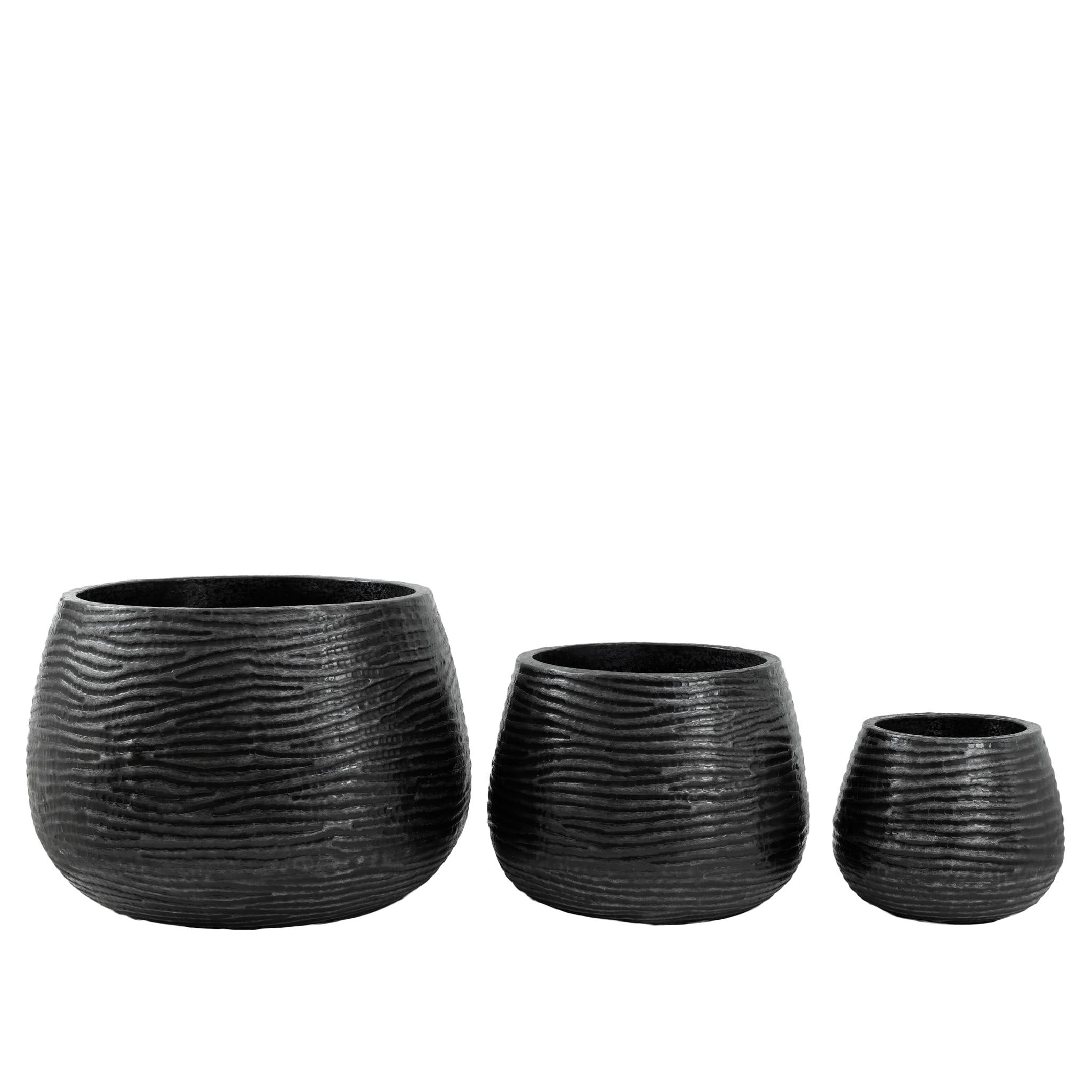PTMD Delida Ronde Bloempot - H50xØ64 cm - Set van 3 - Zwart