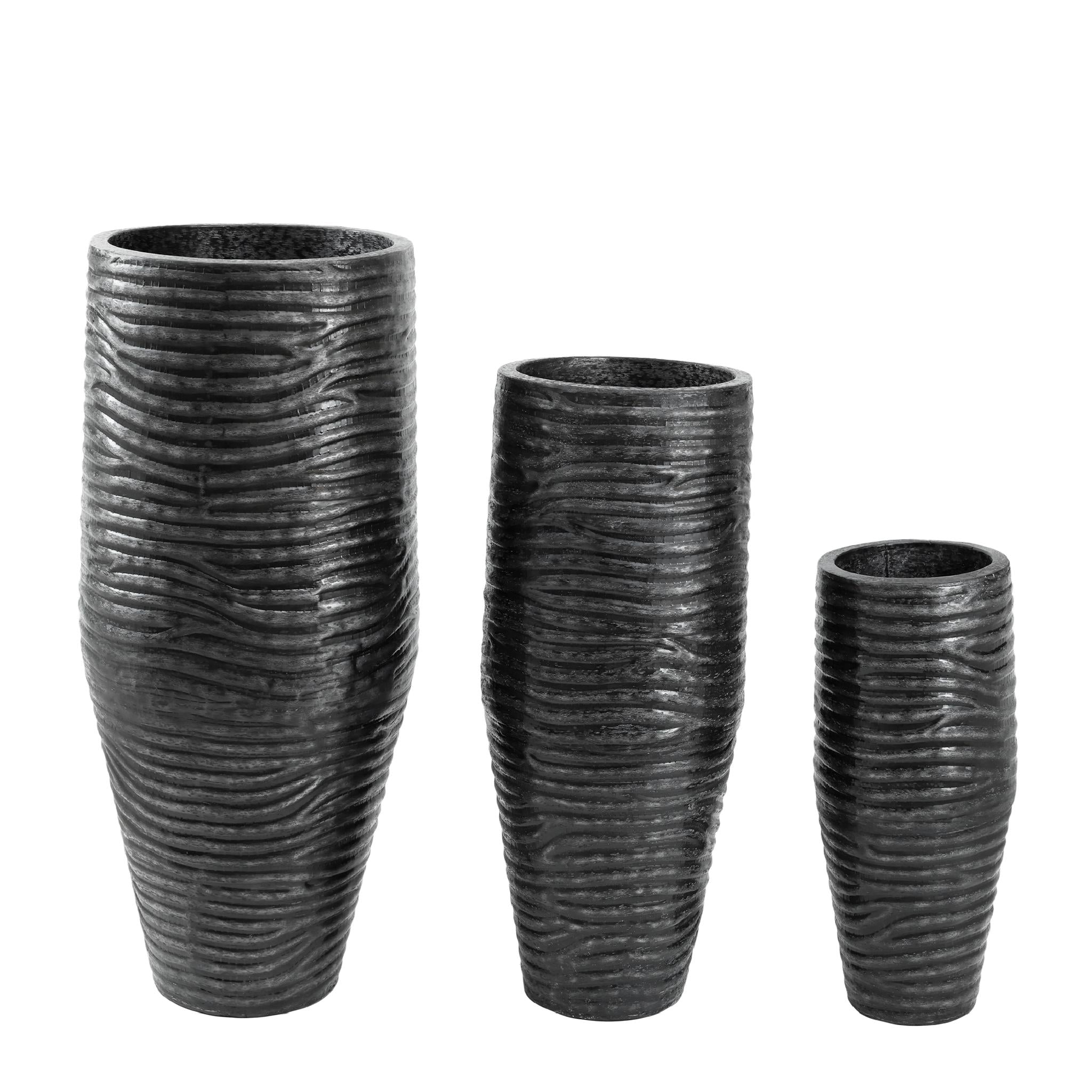 PTMD Addila Ronde Bloempot - H102xØ39 cm - Set van 3 - Zwart