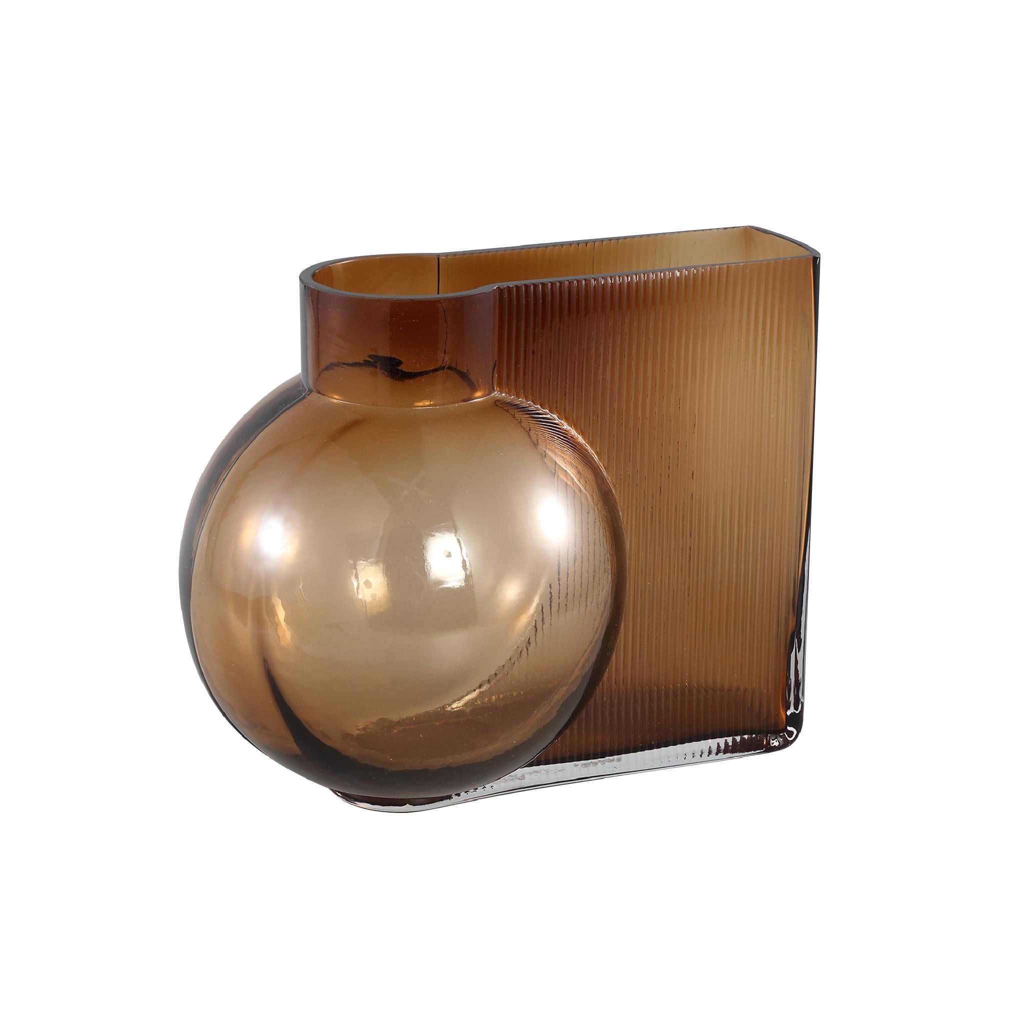 PTMD Nira Vaas - 20 x 29 x 24 cm  - Glas - Bruin