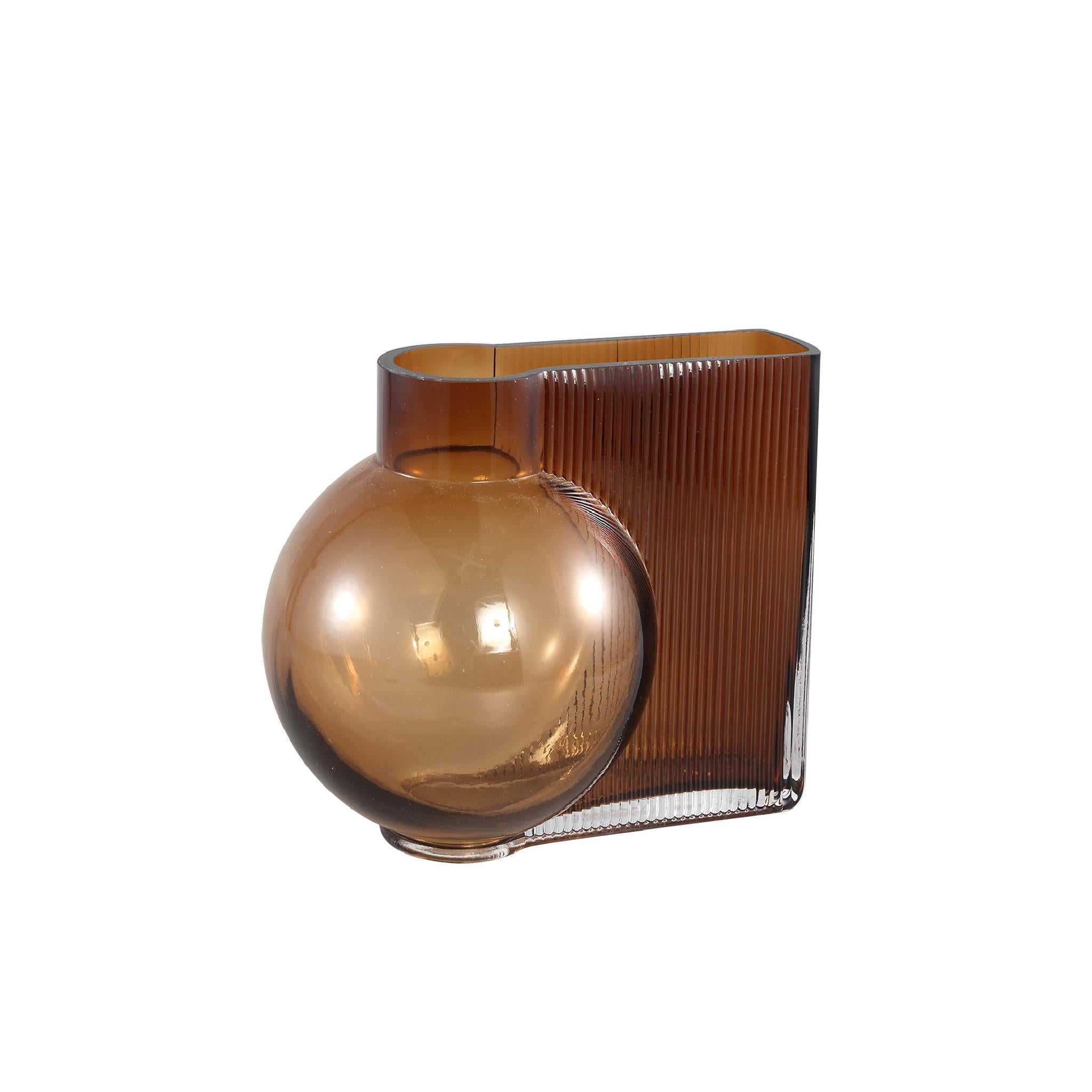 PTMD Nira Vaas - 15,5 x 22,5 x 20 cm  - Glas - Bruin