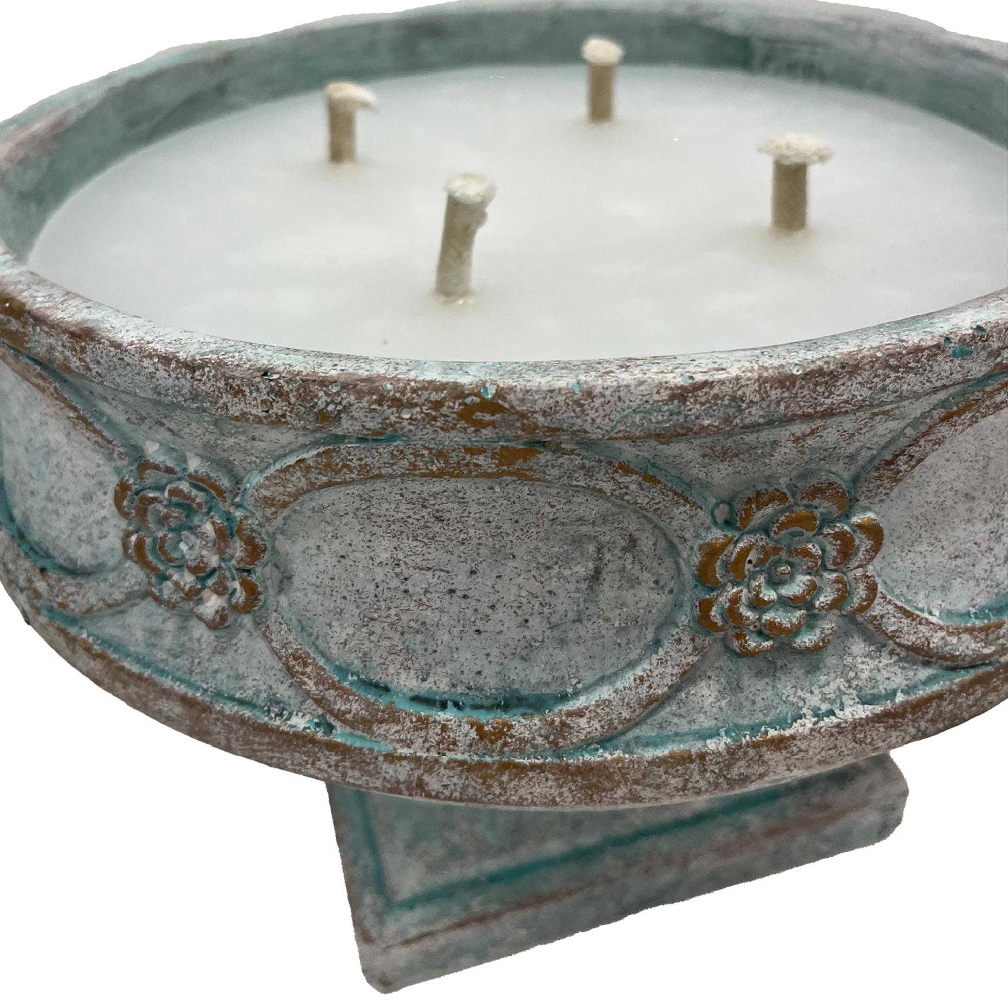 PTMD Artas Ronde Kaars Op Standaard - H32 x Ø32 cm - Cement - Blauw