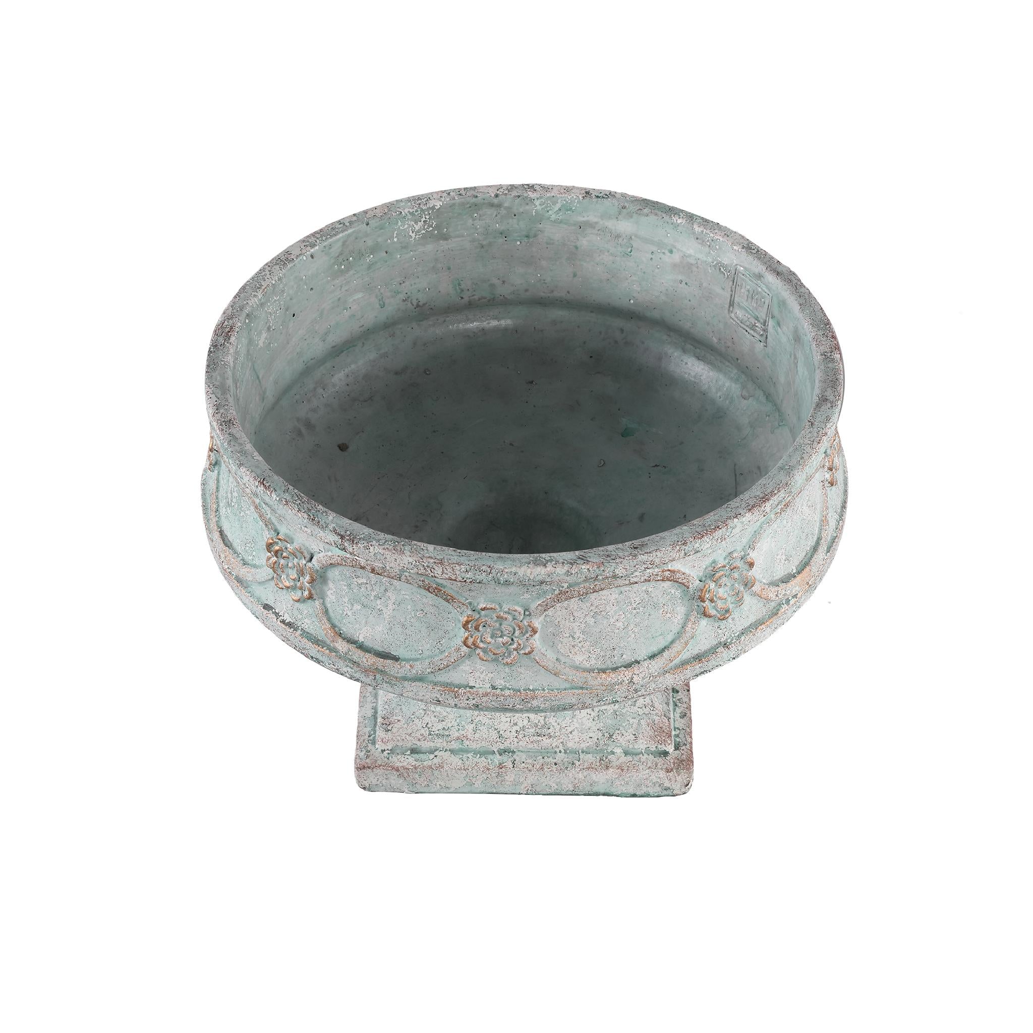 PTMD Artas Ronde Kaars Op Standaard - H32 x Ø32 cm - Cement - Blauw