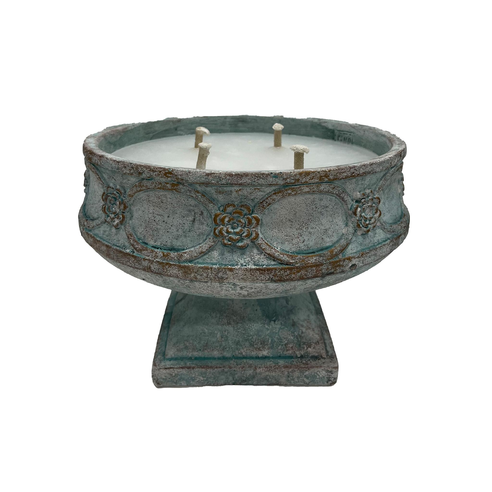 PTMD Artas Ronde Kaars Op Standaard - H32 x Ø32 cm - Cement - Blauw