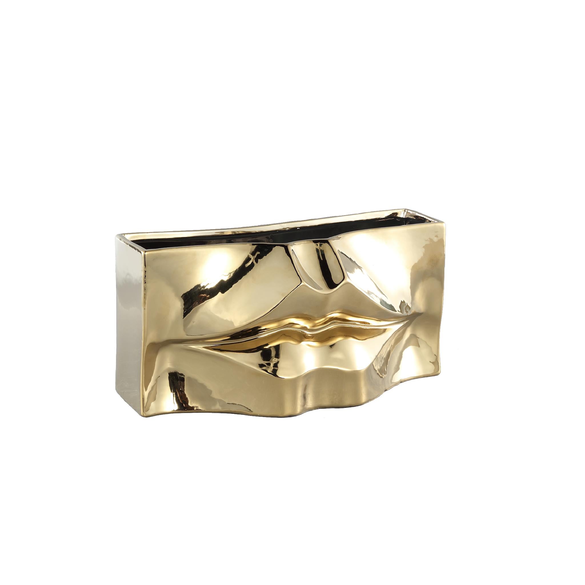 PTMD Moush Bloempot - 30 x 13 x 15 cm  - Keramiek - Goud