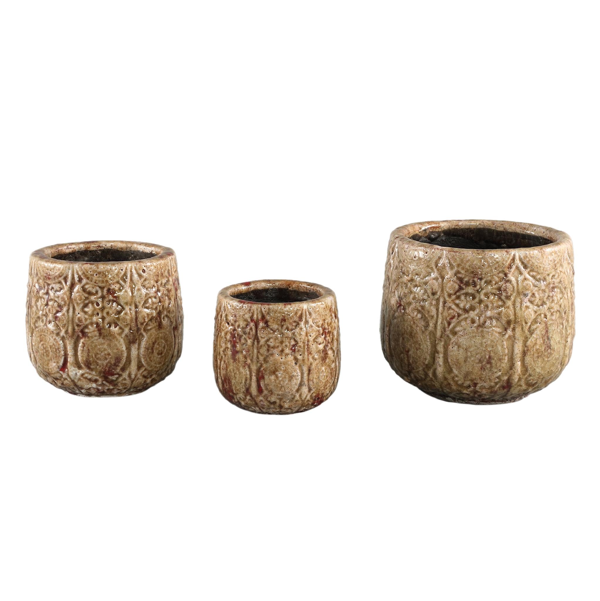 PTMD Sendar Antieke Bloempot - H16 x Ø18 cm - Keramiek - Bruin