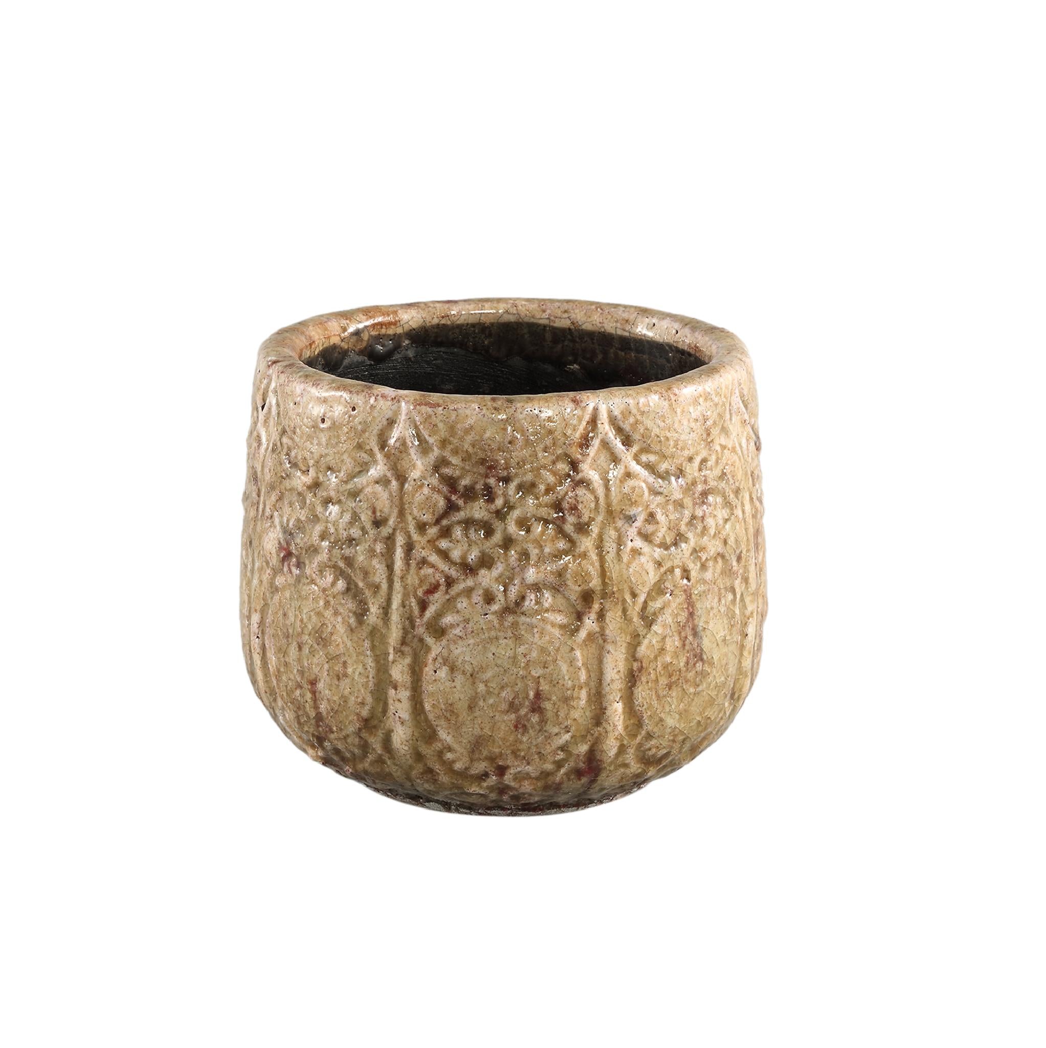 PTMD Sendar Antieke Bloempot - H16 x Ø18 cm - Keramiek - Bruin
