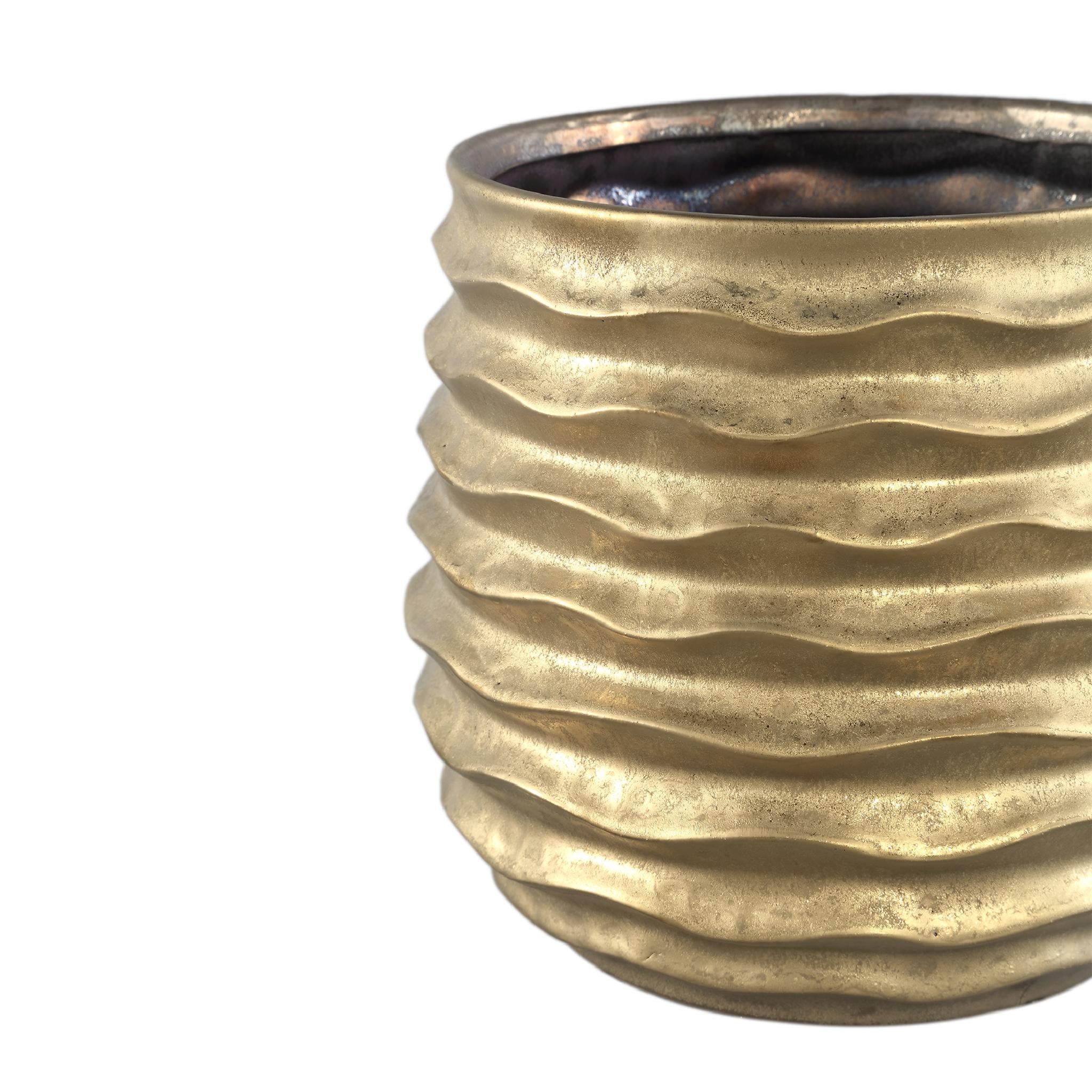 PTMD Lodas Ronde Bloempot - H21,5 x Ø24 cm - Keramiek - Goud