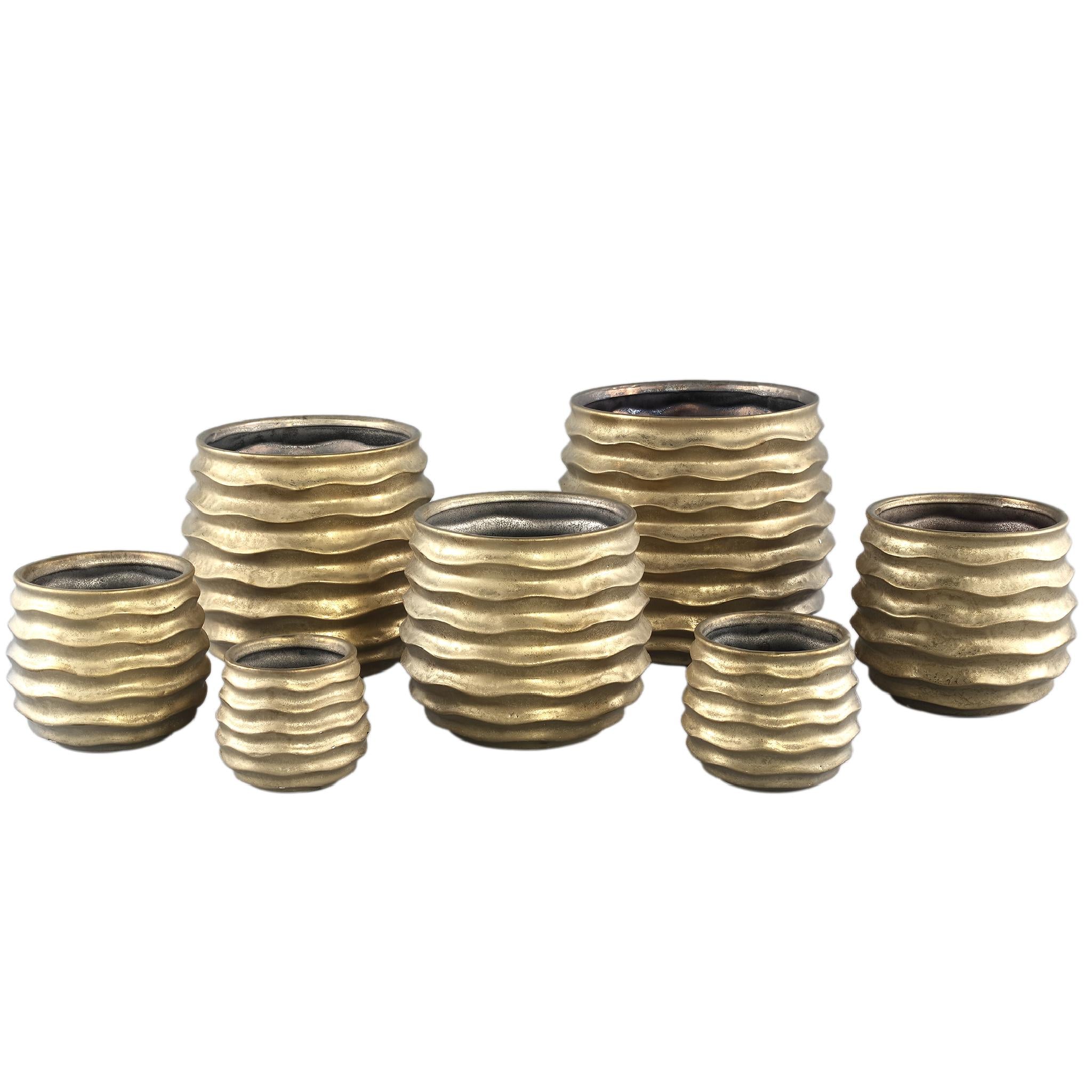 PTMD Lodas Ronde Bloempot - H21,5 x Ø24 cm - Keramiek - Goud
