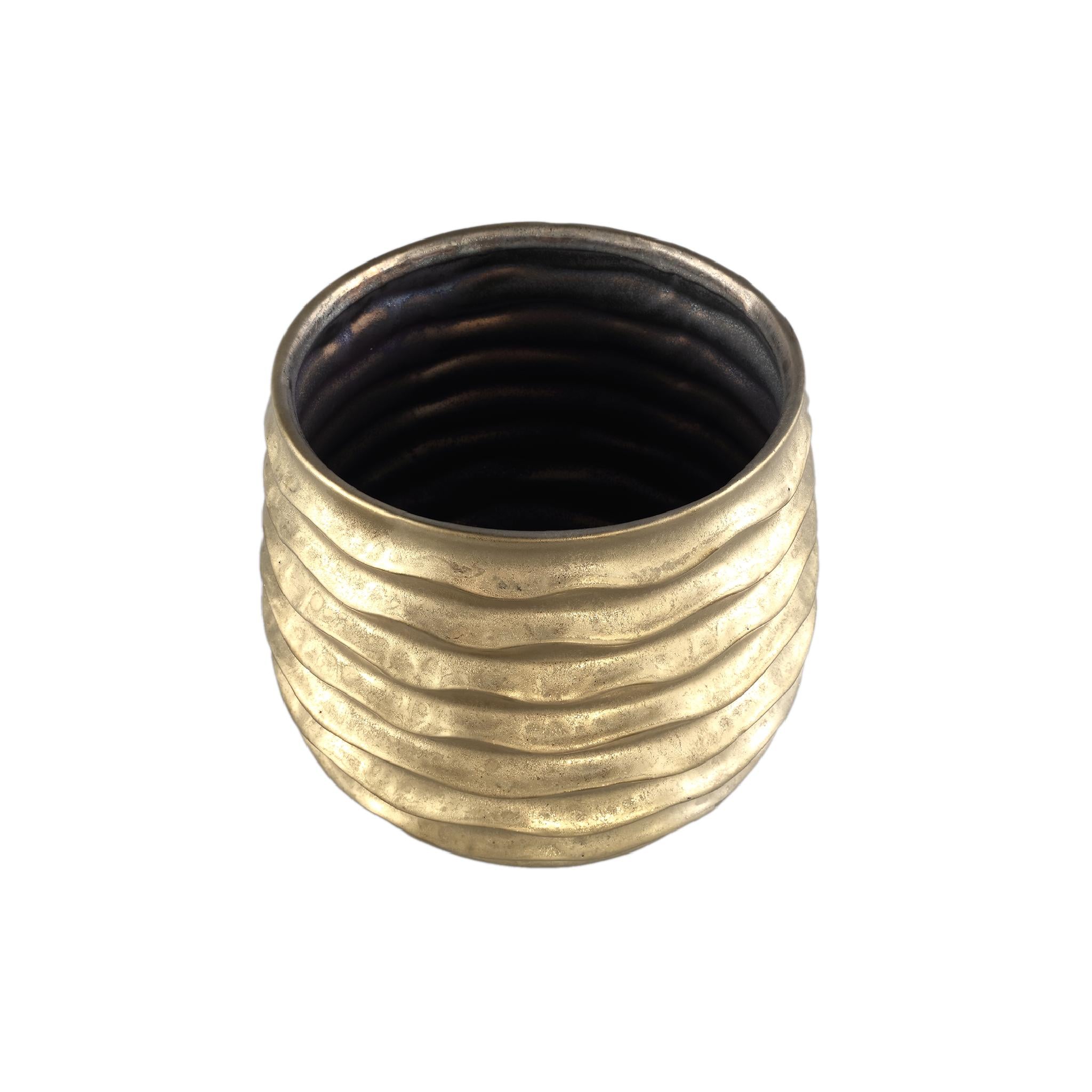PTMD Lodas Ronde Bloempot - H21,5 x Ø24 cm - Keramiek - Goud
