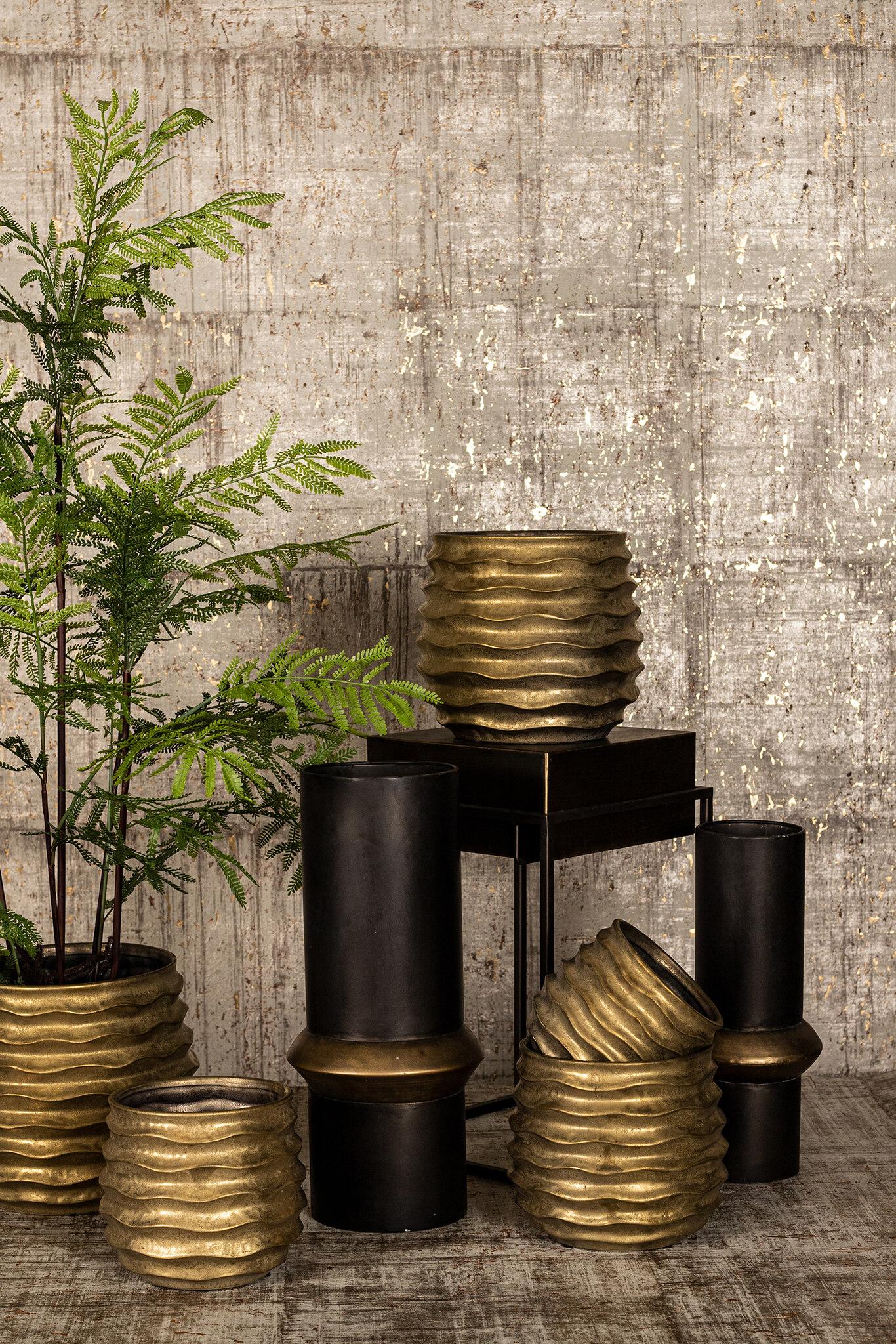 PTMD Lodas Ronde Bloempot - H21,5 x Ø24 cm - Keramiek - Goud