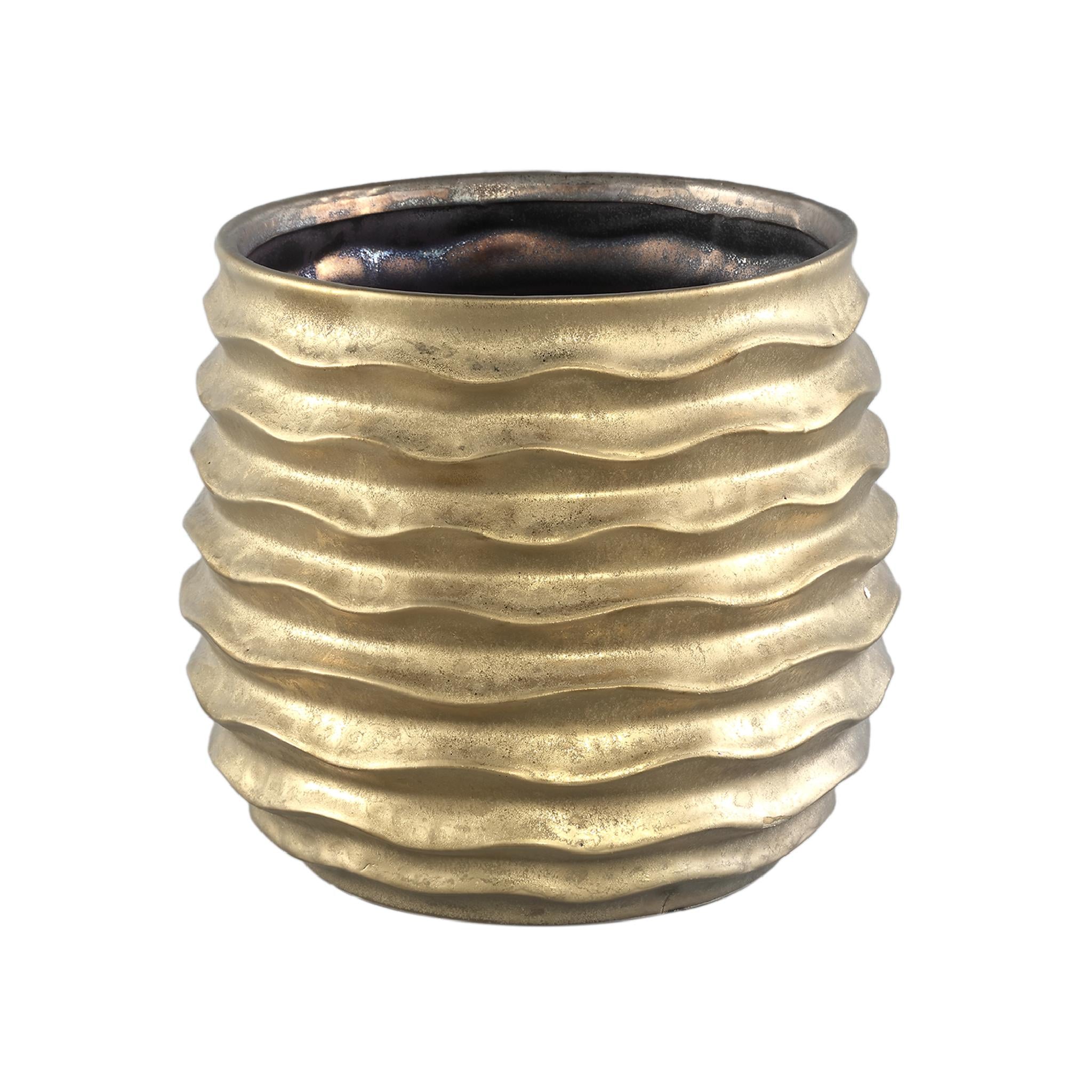 PTMD Lodas Ronde Bloempot - H21,5 x Ø24 cm - Keramiek - Goud