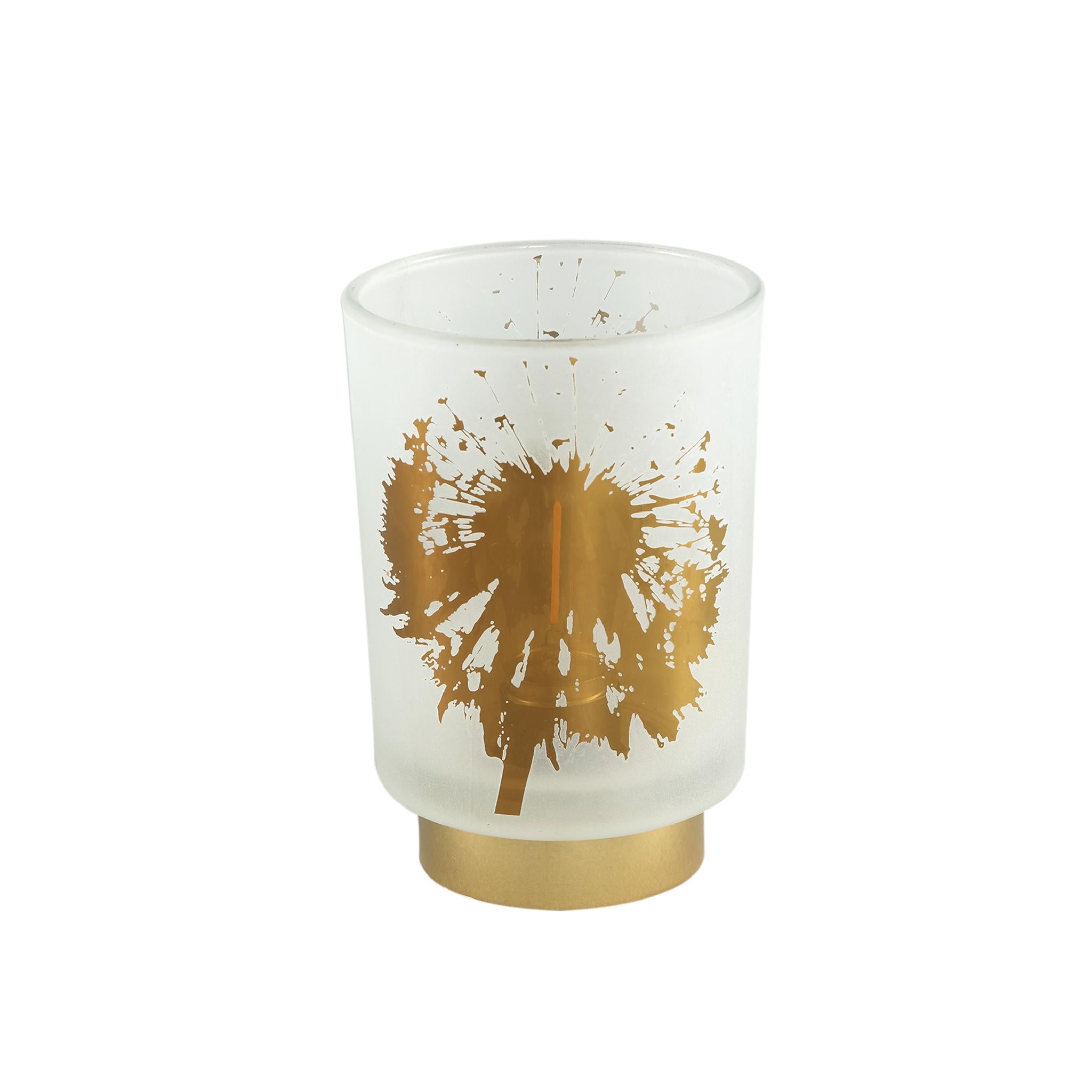 PTMD Besh Rond Windlicht - H15 x Ø10 cm - LED - Glas - Wit/Goud