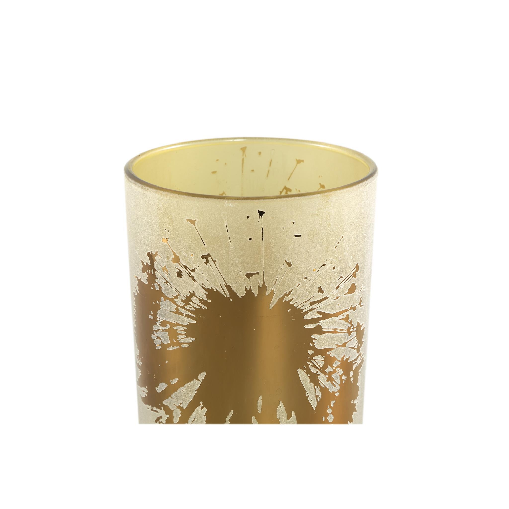 PTMD Besh Rond Windlicht - H20 x Ø12 cm - LED - Glas - Bruin/Goud