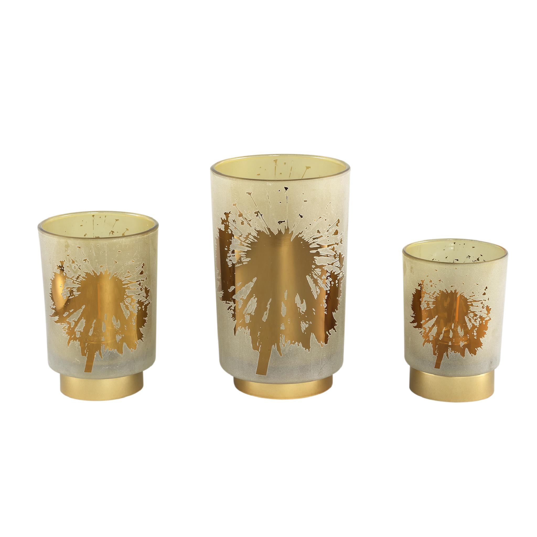 PTMD Besh Rond Windlicht - H20 x Ø12 cm - LED - Glas - Bruin/Goud