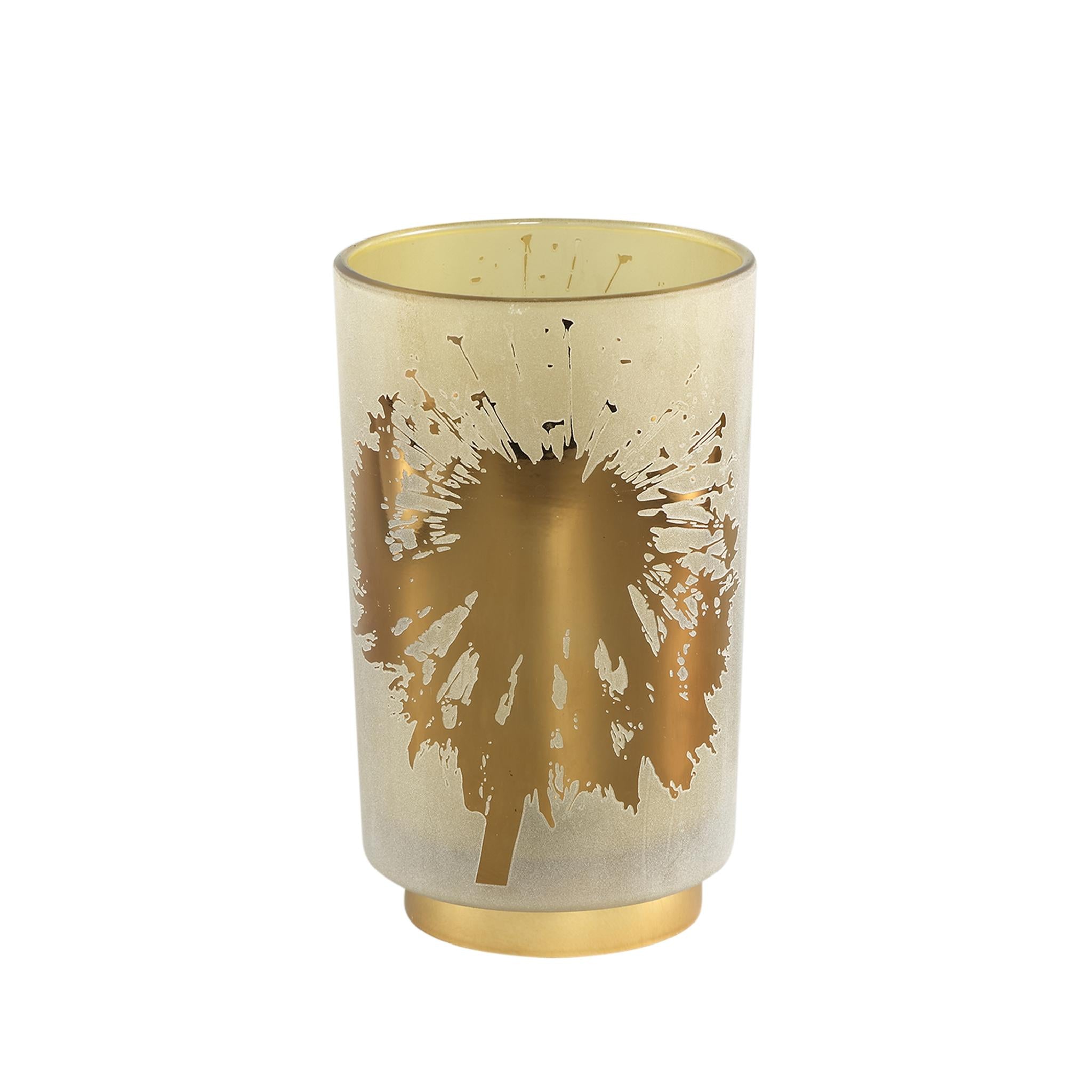 PTMD Besh Rond Windlicht - H20 x Ø12 cm - LED - Glas - Bruin/Goud